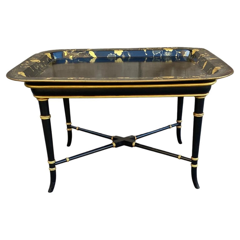 favorite tail Automation Black Lacquered and Gilt Wood Japanned Tray Table with Floral Motives For  Sale at 1stDibs
