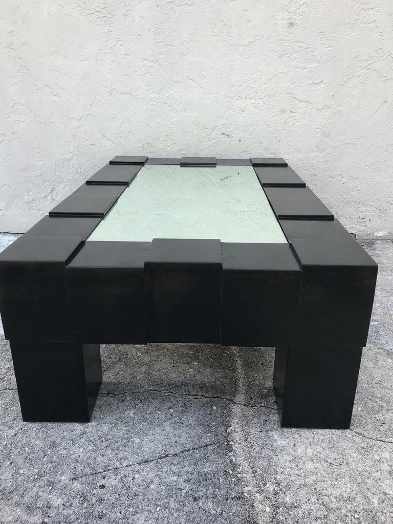 Black Lacquered and Mirrored Coffee Table in the Manner of Josef