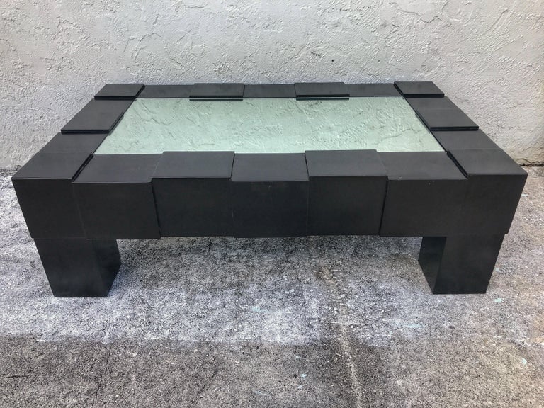 Black Lacquered and Mirrored Coffee Table in the Manner of Josef