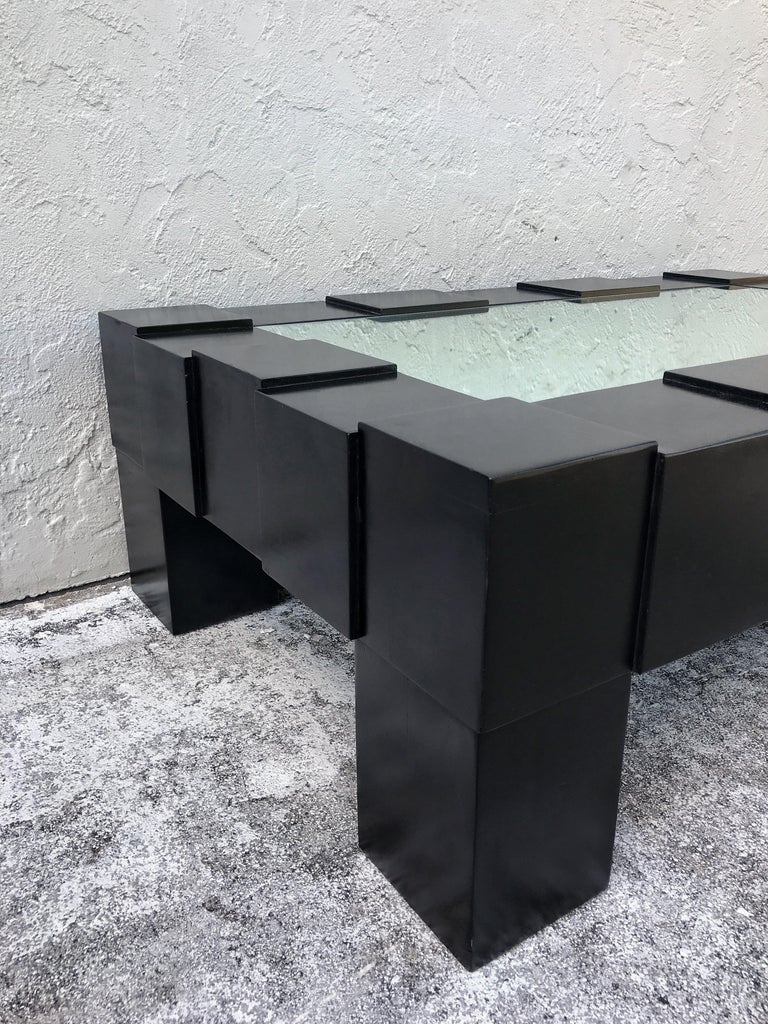 Black Lacquered and Mirrored Coffee Table in the Manner of Josef