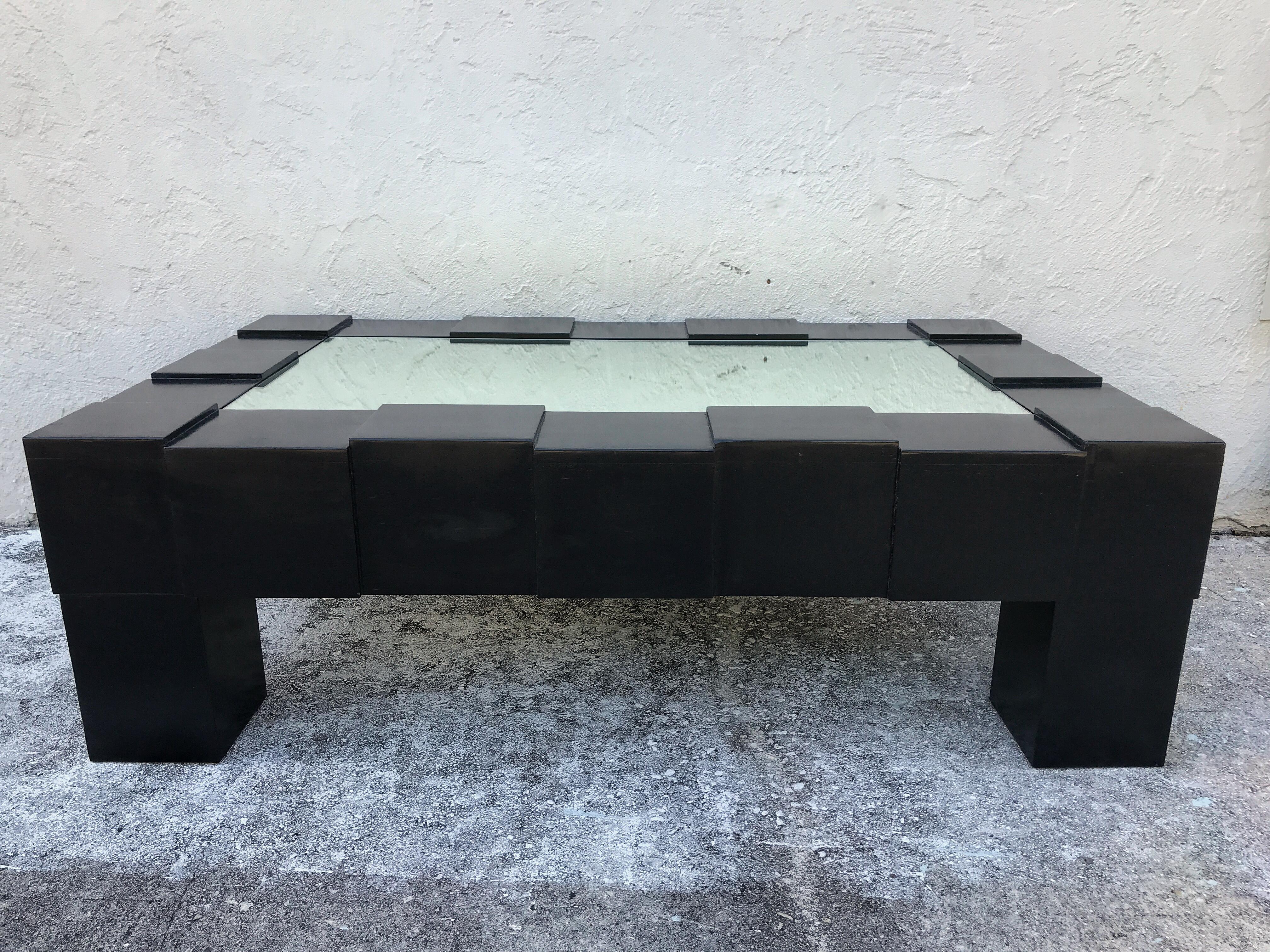 Bauhaus Black Lacquered and Mirrored Coffee Table in the Manner of Josef Hoffmann