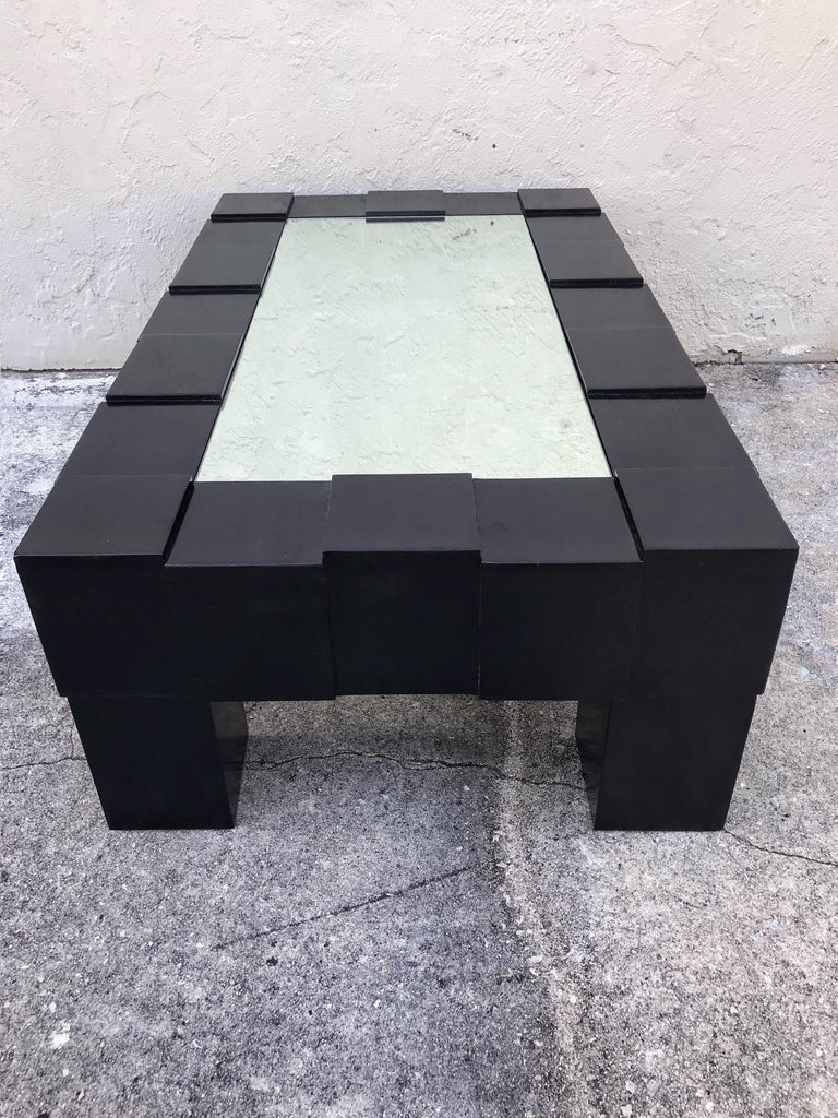 Black Lacquered and Mirrored Coffee Table in the Manner of Josef