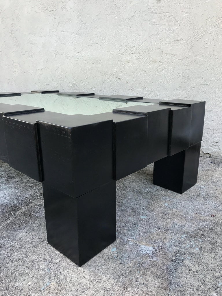 Black Lacquered and Mirrored Coffee Table in the Manner of Josef