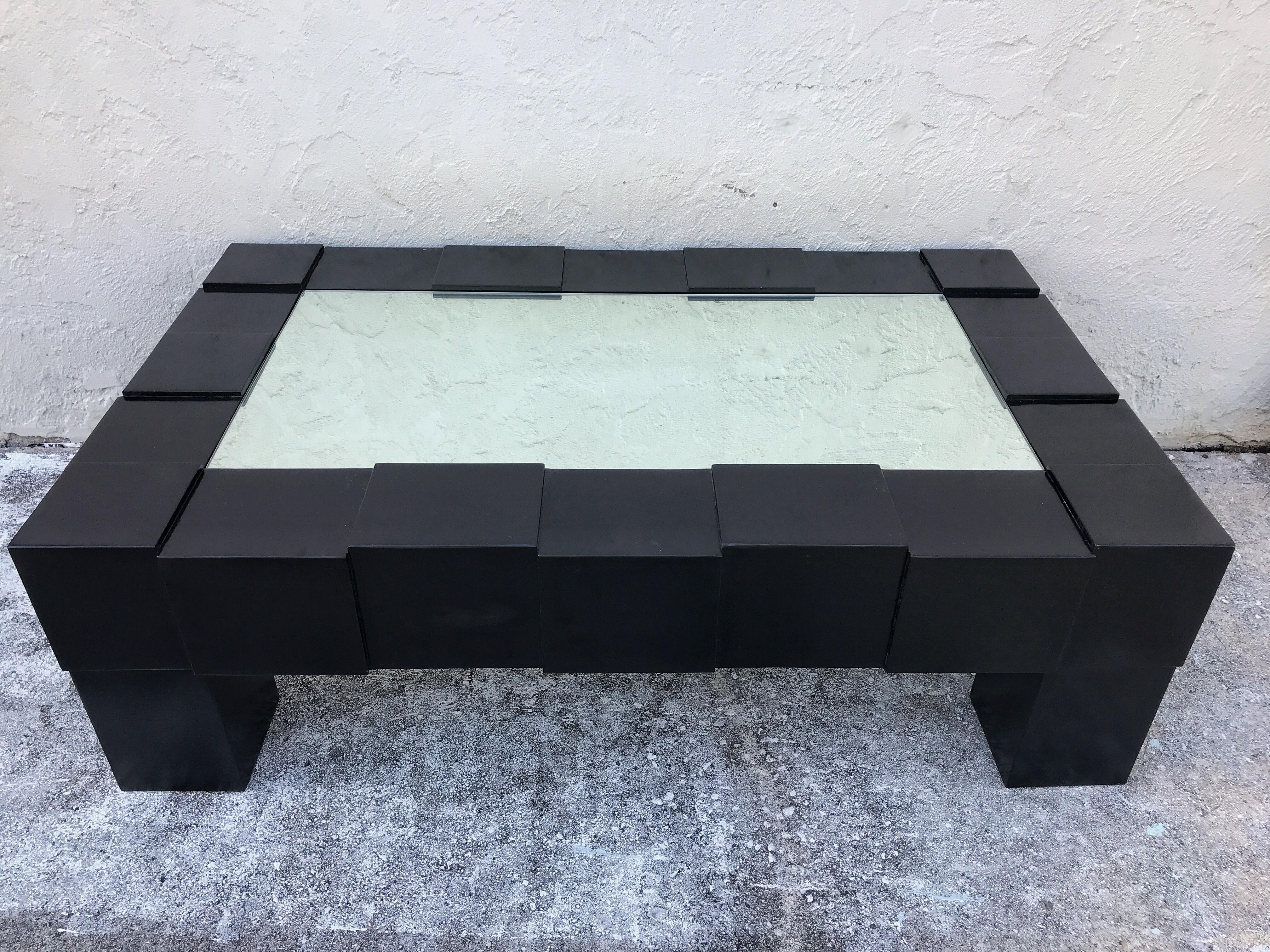 Wood Black Lacquered and Mirrored Coffee Table in the Manner of Josef Hoffmann