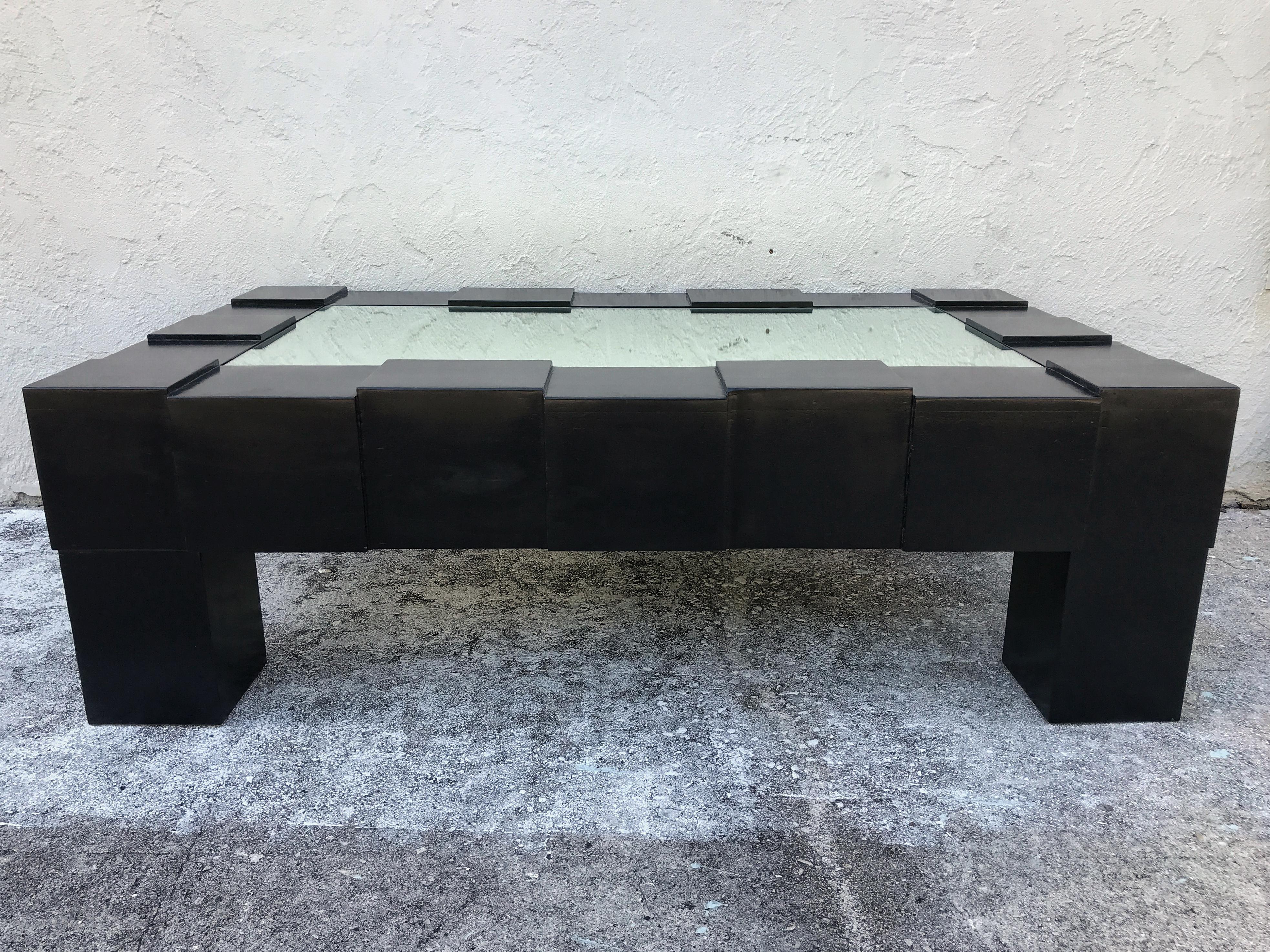 Black Lacquered and Mirrored Coffee Table in the Manner of Josef Hoffmann 1