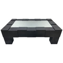 Black Lacquered and Mirrored Coffee Table in the Manner of Josef Hoffmann