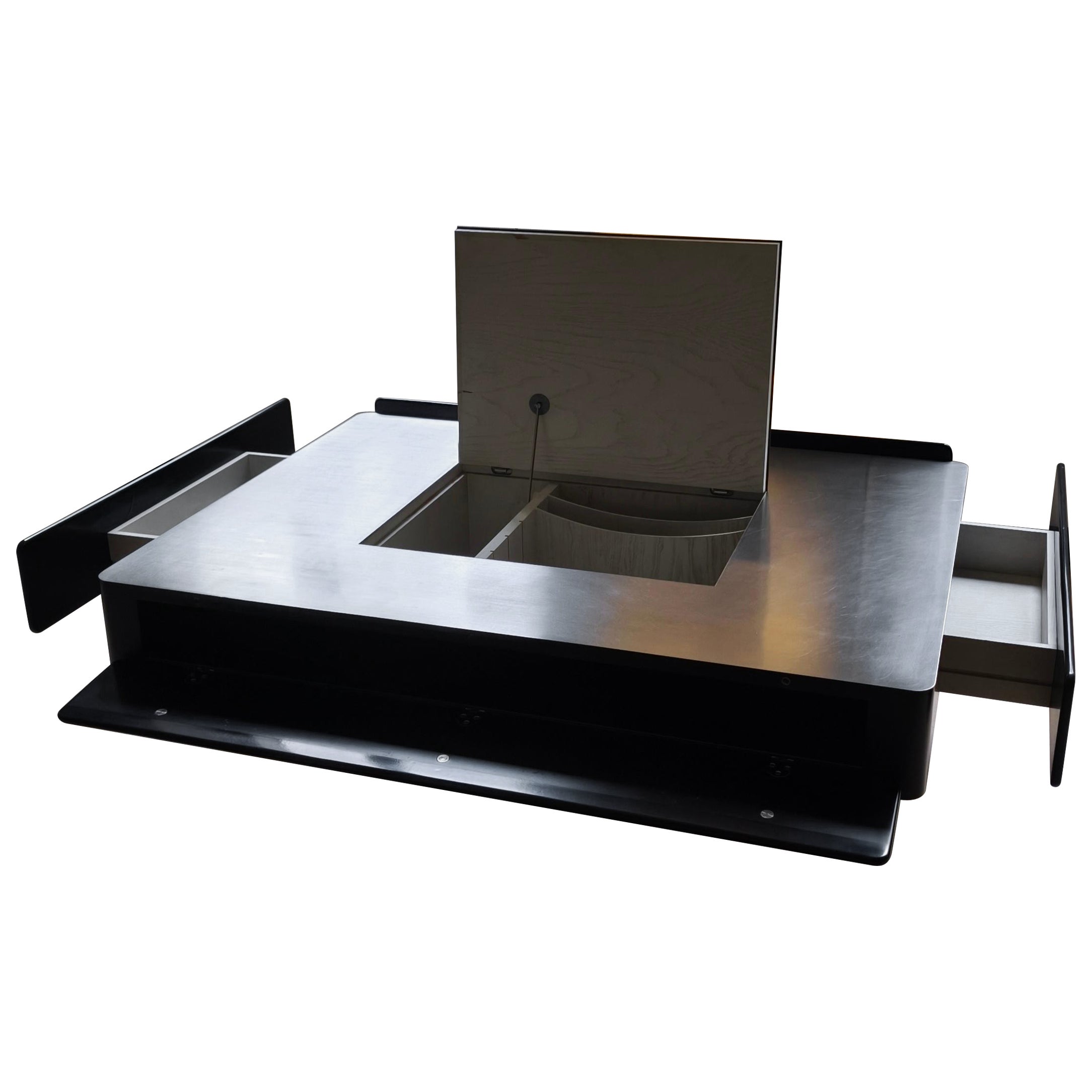 Black lacquered and steel bar coffee table by Vico Magistretti, 1960s