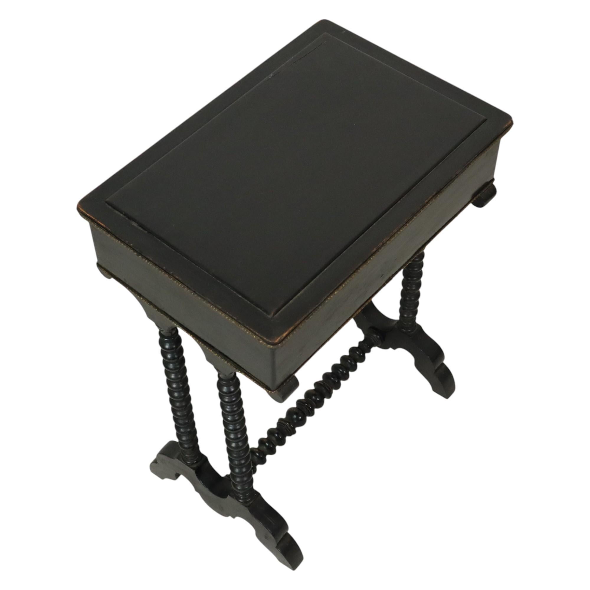 Black Lacquered Antique Sewing Table Side Table Mahogany 19th Century For Sale 5