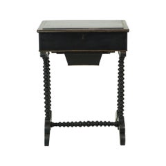 Black Lacquered Antique Sewing Table Side Table Mahogany 19th Century