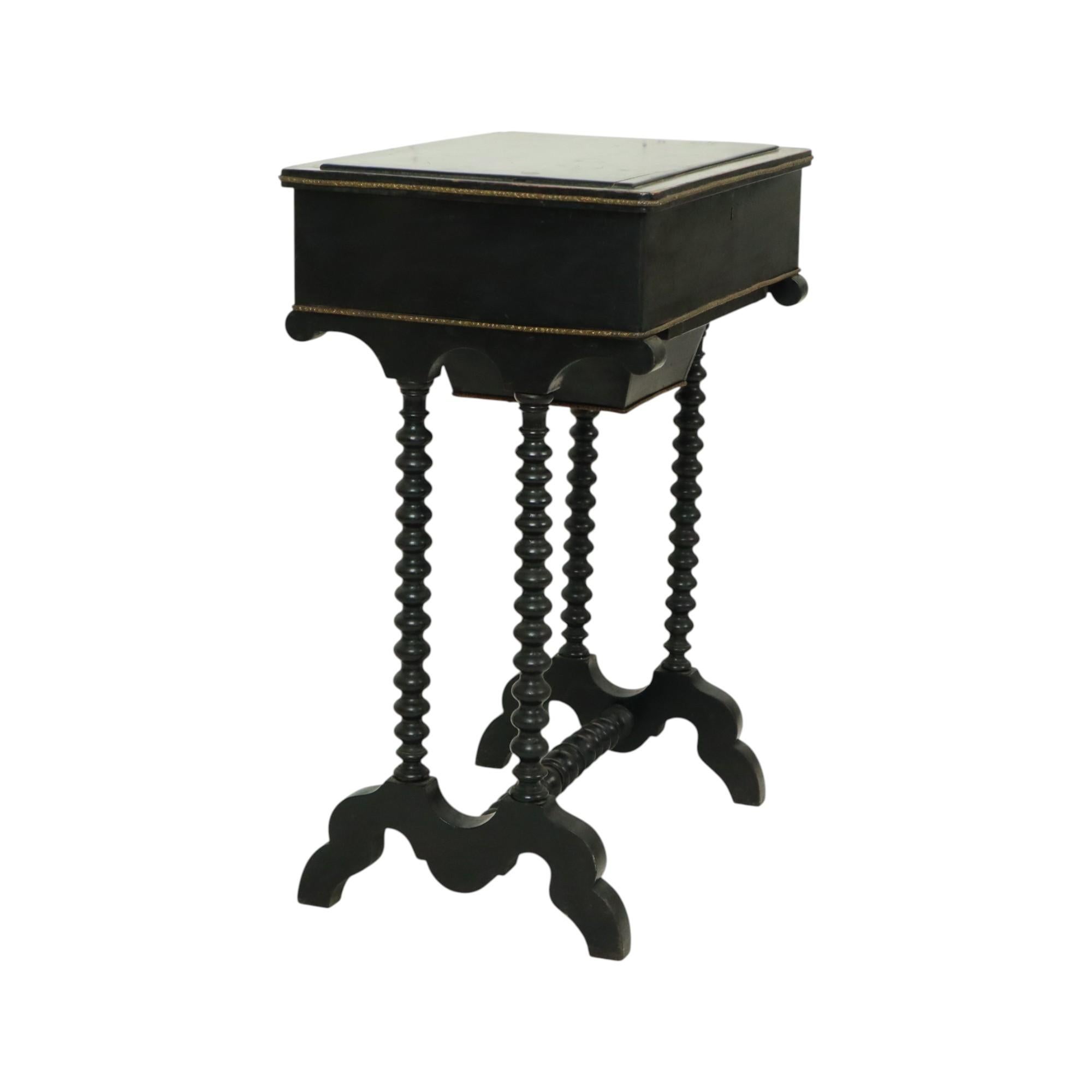 Art Nouveau Black Lacquered Antique Sewing Table Side Table Mahogany 19th Century For Sale