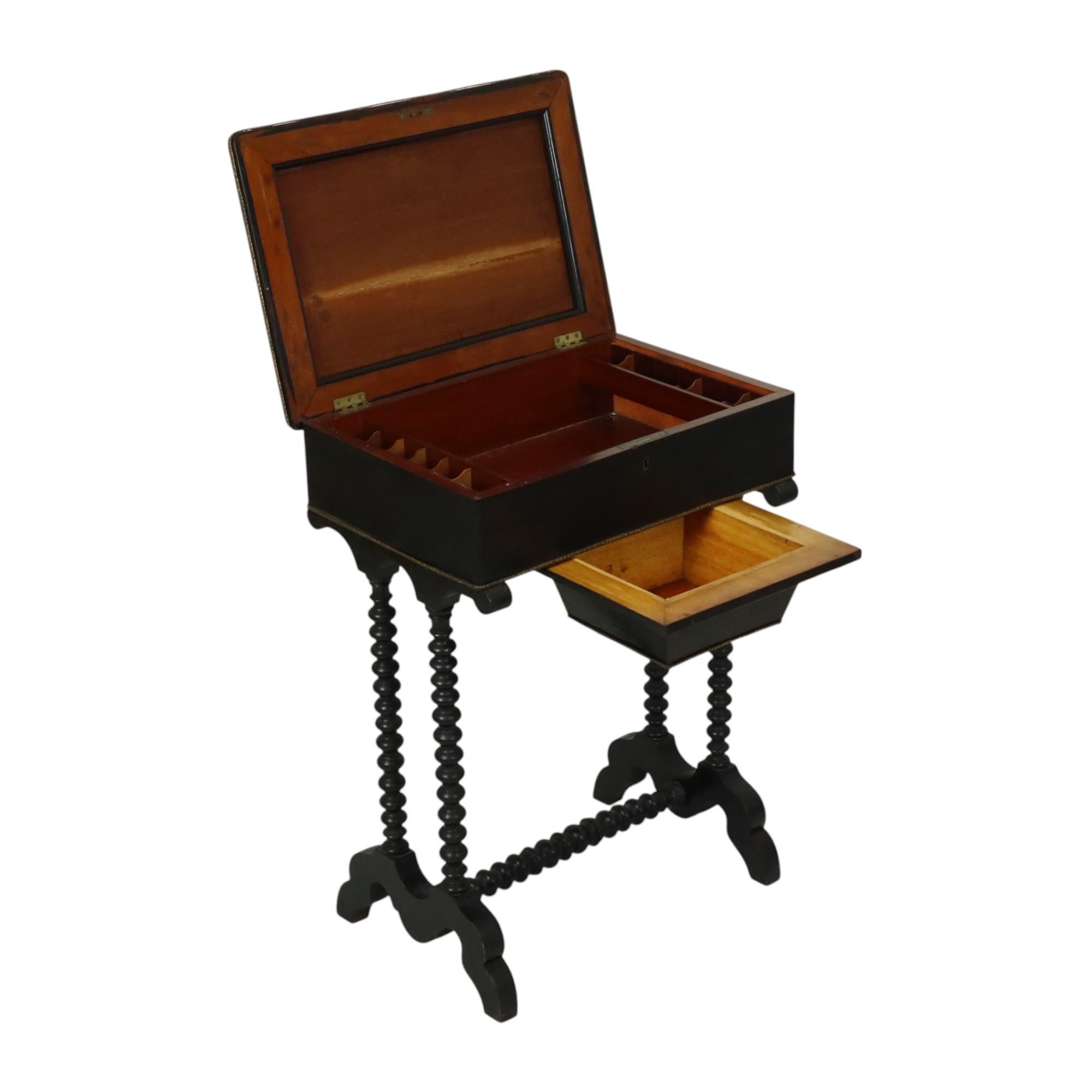 French Black Lacquered Antique Sewing Table Side Table Mahogany 19th Century For Sale