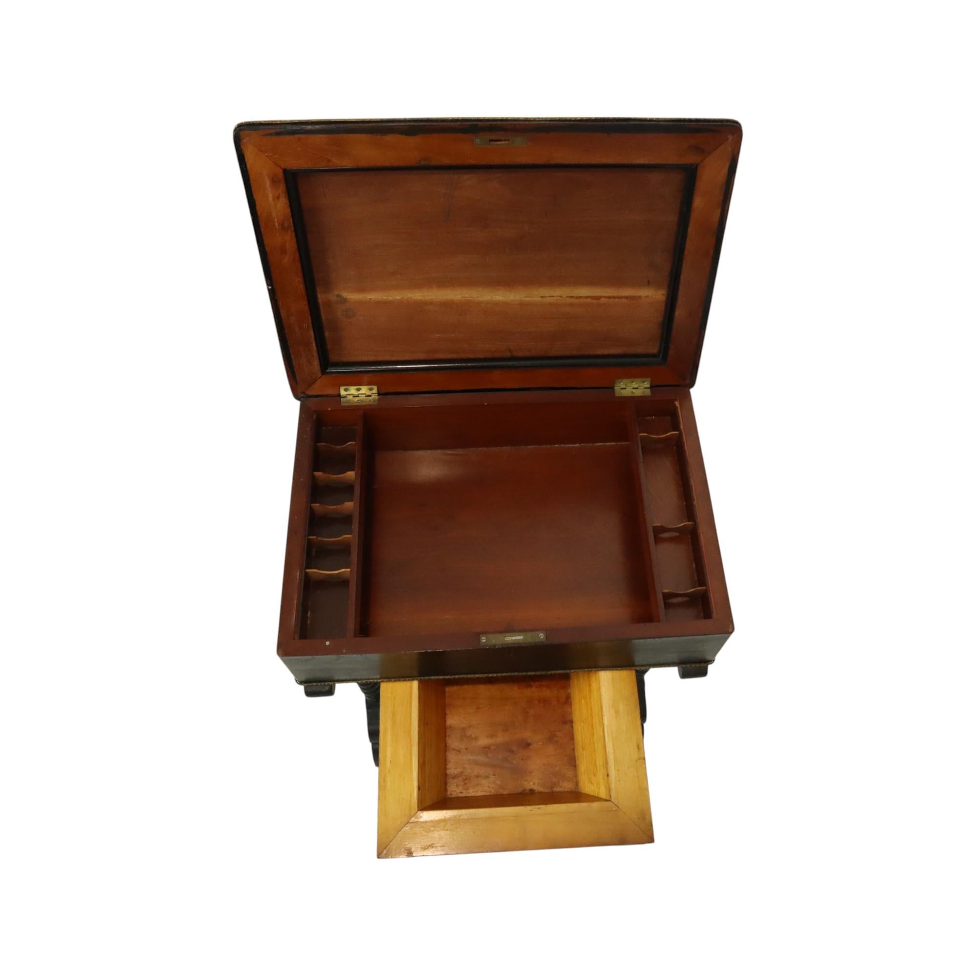 Turned Black Lacquered Antique Sewing Table Side Table Mahogany 19th Century For Sale