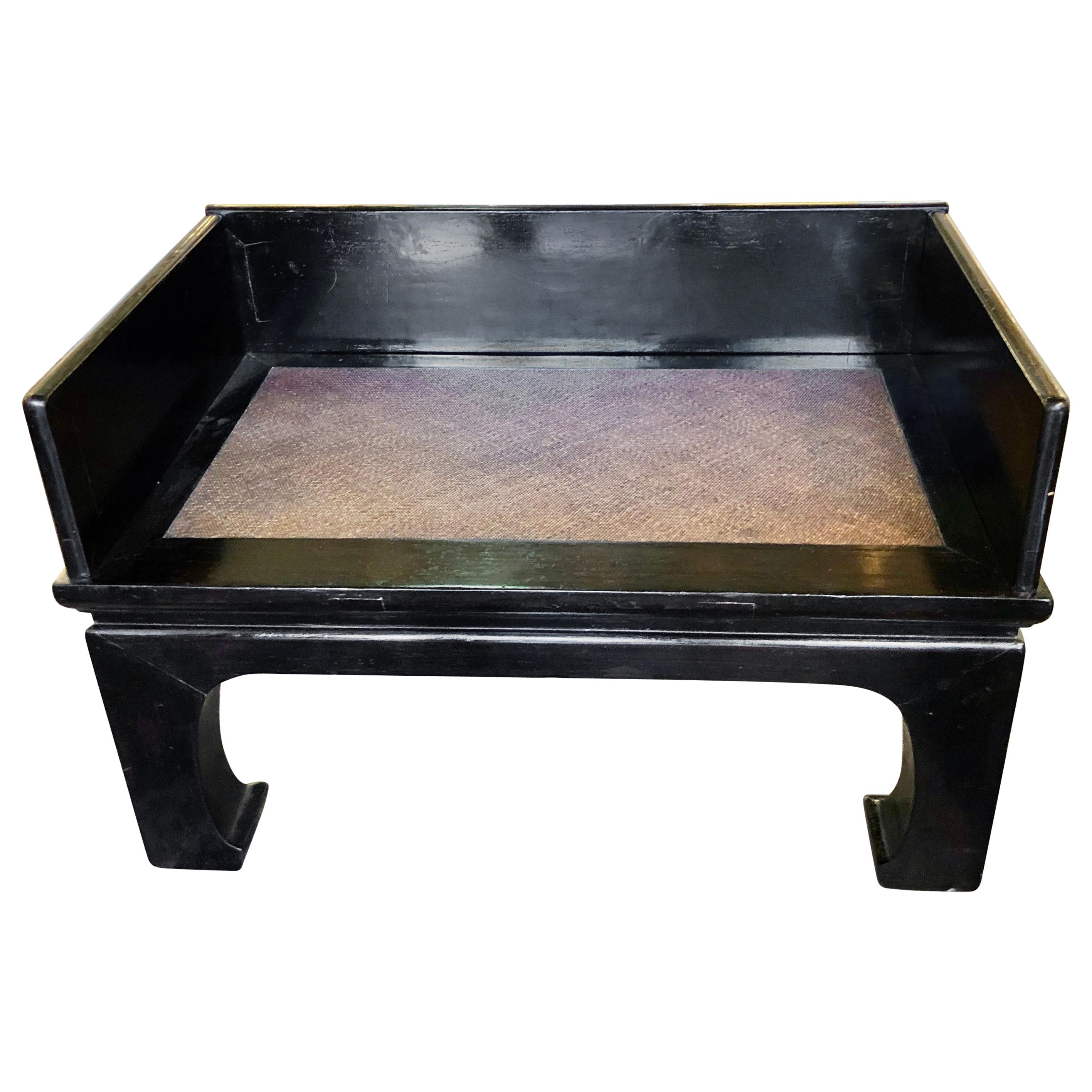 Black Lacquered Asian Bench with Woven Seat