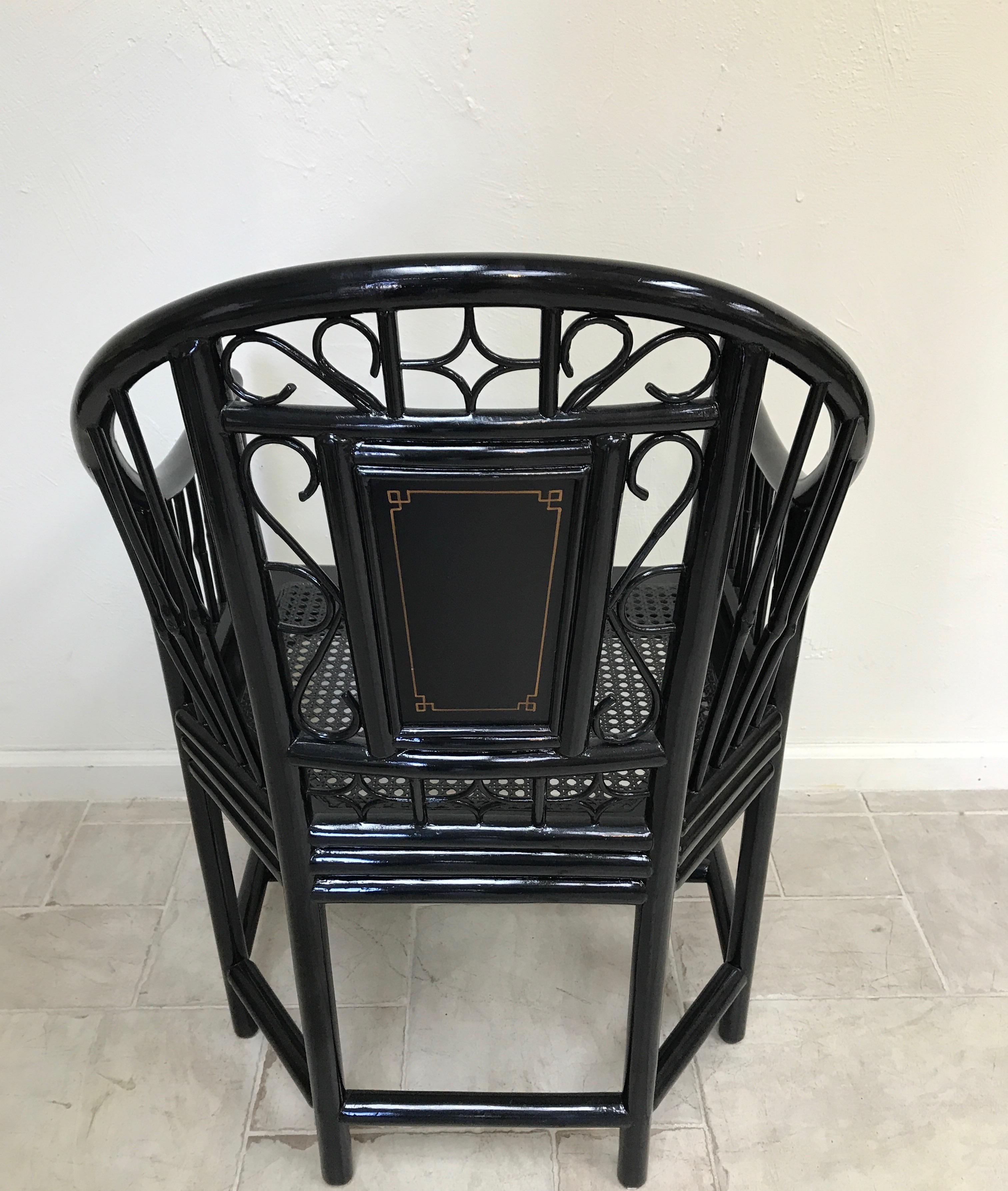 Chinese Black Lacquered Bamboo Brighton Chair