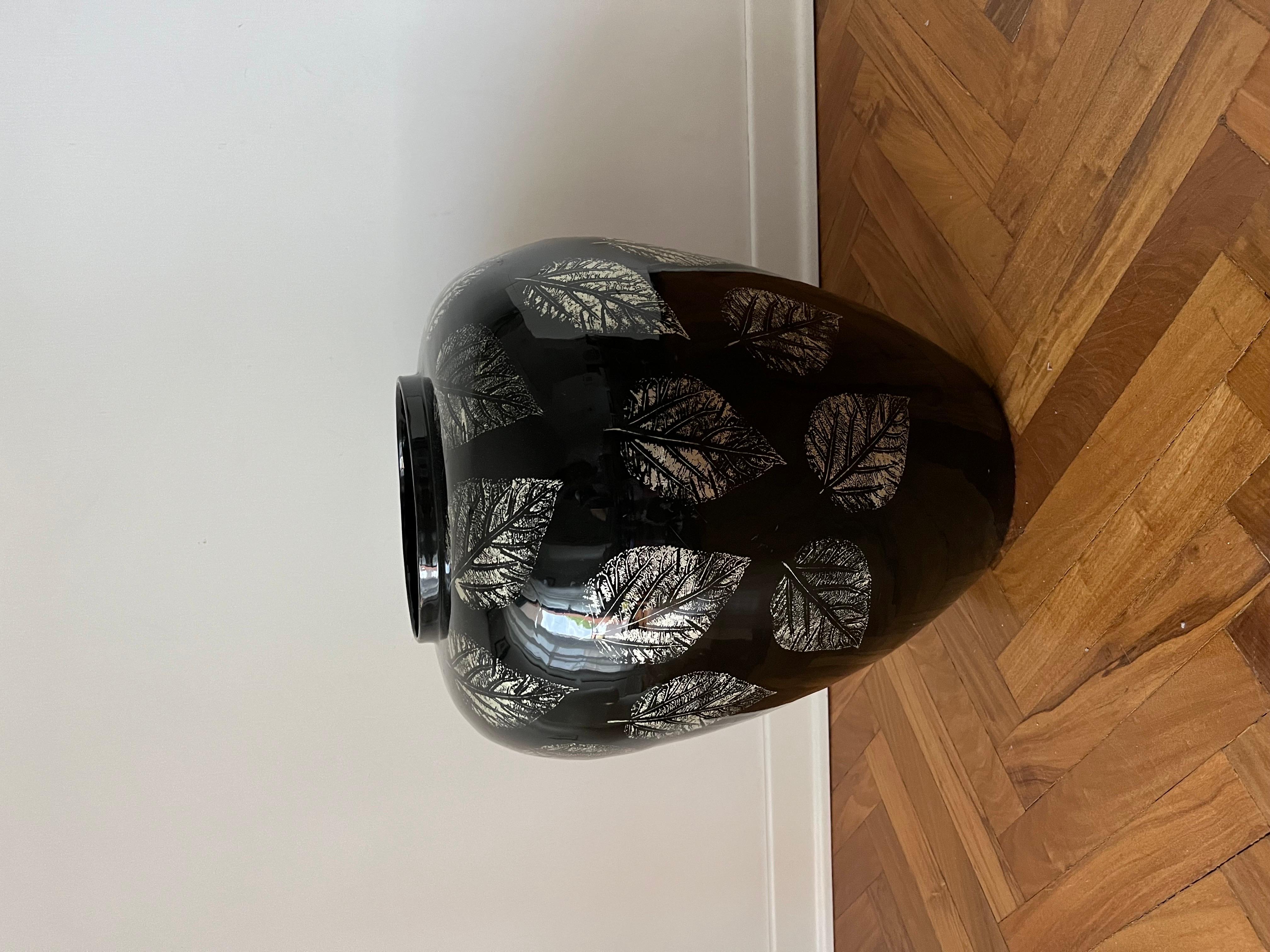 Mid-20th Century Black Lacquered Bamboo Vase with Gold Decorations, Design For Sale