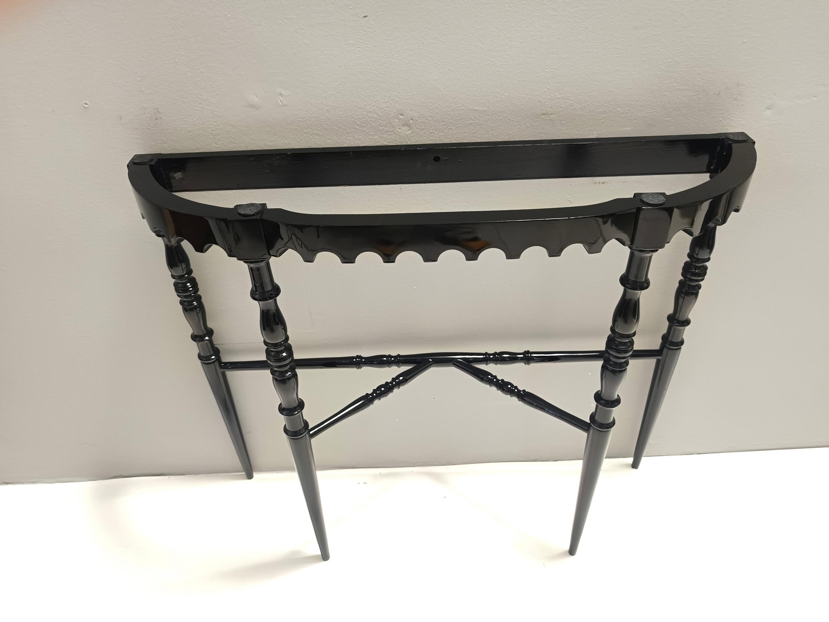 Black Lacquered Beech Console with Demilune Portuguese Pink Marble Top, Italy For Sale 4