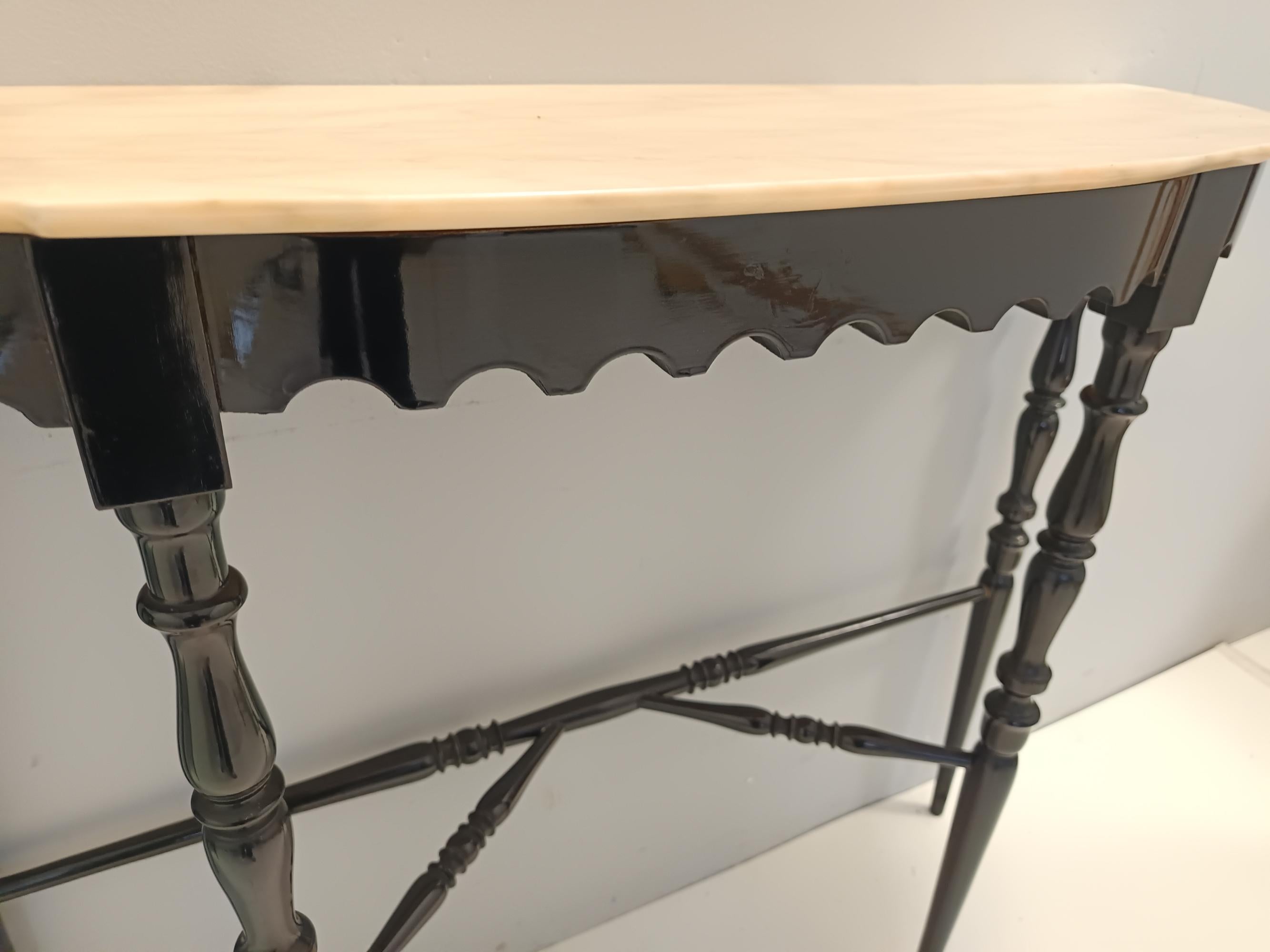 Black Lacquered Beech Console with Demilune Portuguese Pink Marble Top, Italy 2
