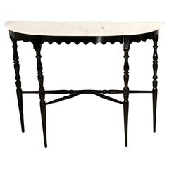 Black Lacquered Beech Console with Demilune Portuguese Pink Marble Top, Italy