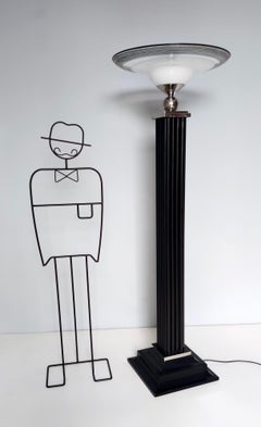 Black Lacquered Beech Floor Lamp with Glass Lampshade by Roberto Ventura, Italy