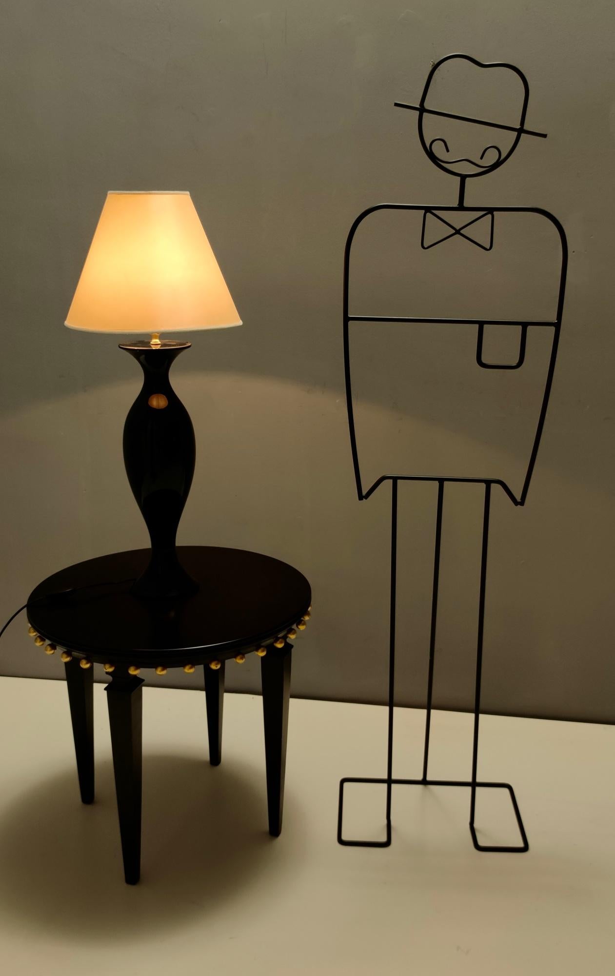 Art Deco Black Lacquered Beech Table Lamp with White Lampshade by Roberto Ventura, Italy