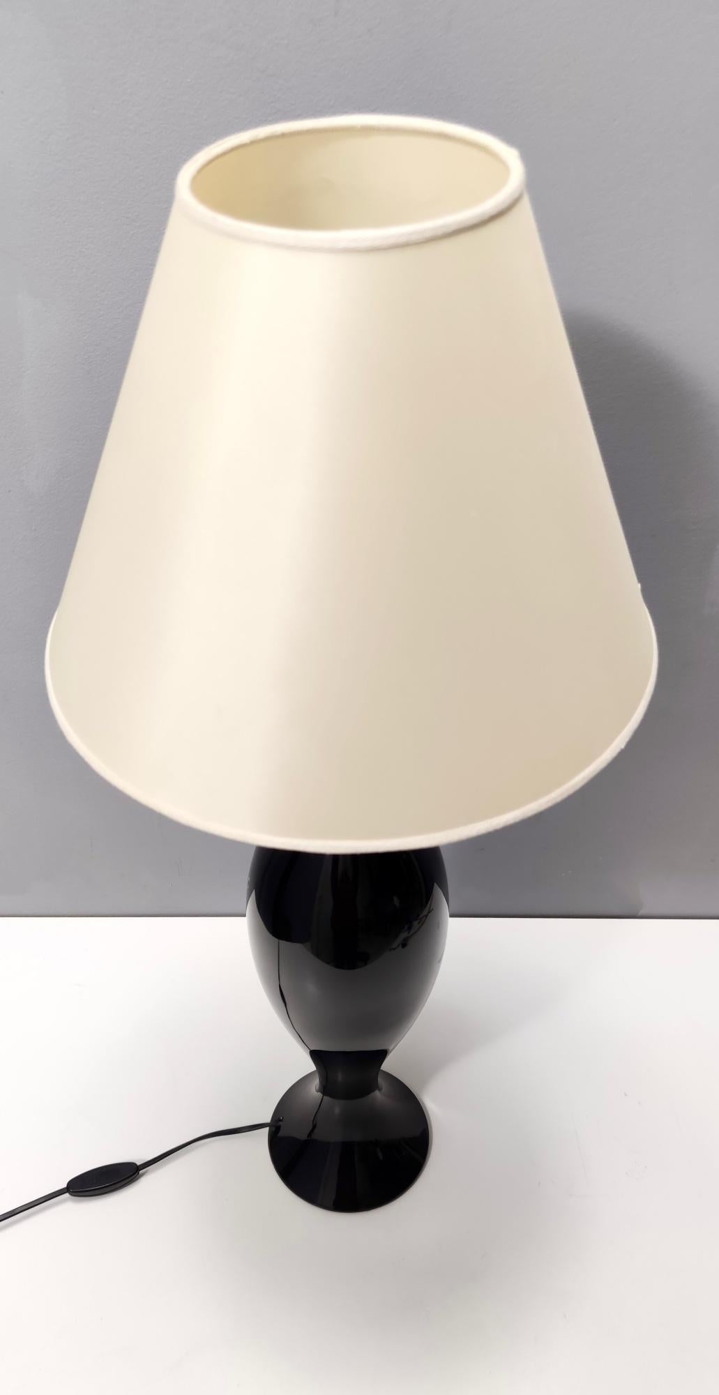 Black Lacquered Beech Table Lamp with White Lampshade by Roberto Ventura, Italy 1