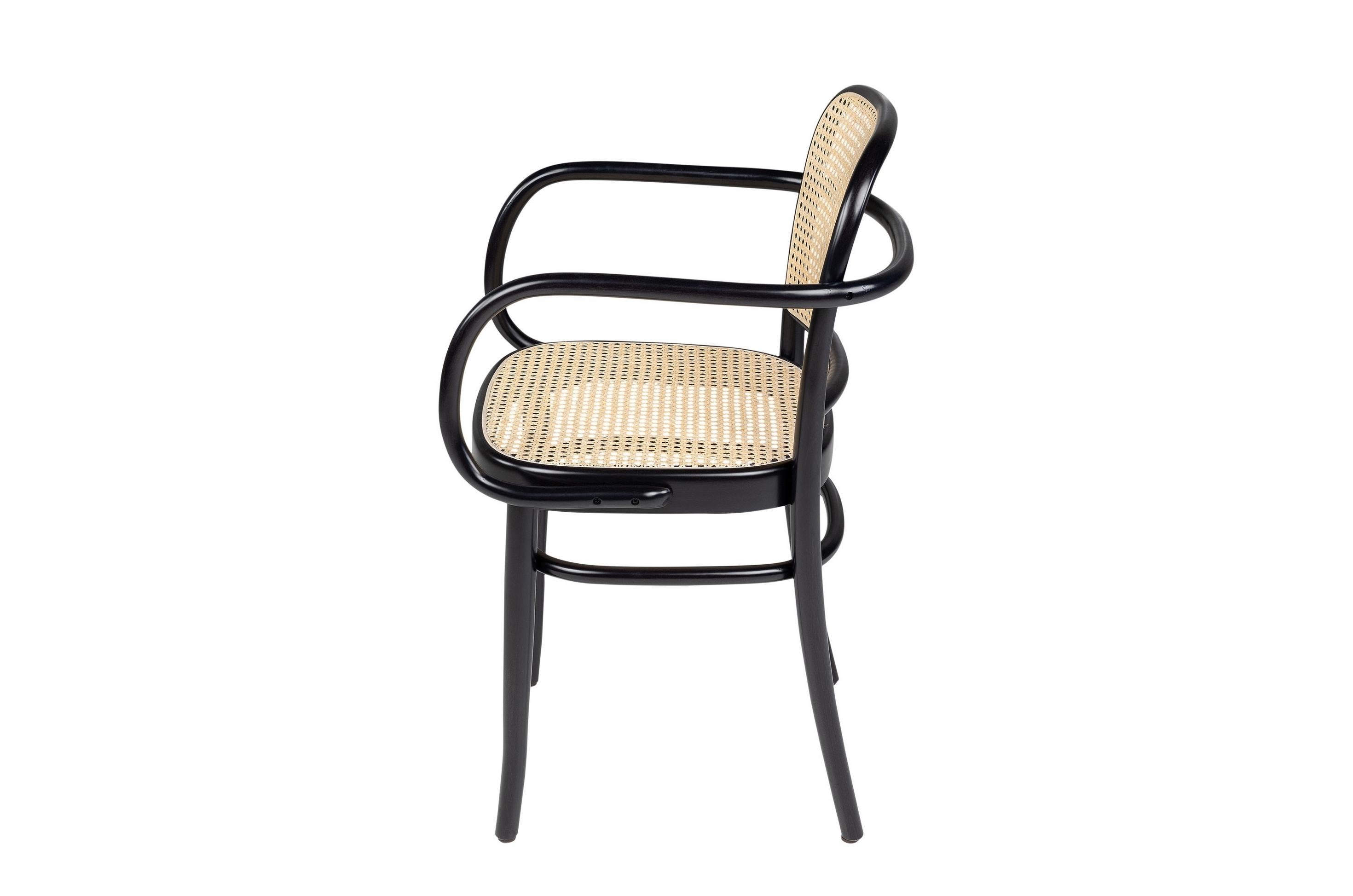 Contemporary Black Lacquered Beech Wooden and Natural Wicker Cane Armchair For Sale