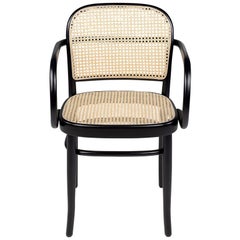 Black Lacquered Beech Wooden and Natural Wicker Cane Armchair