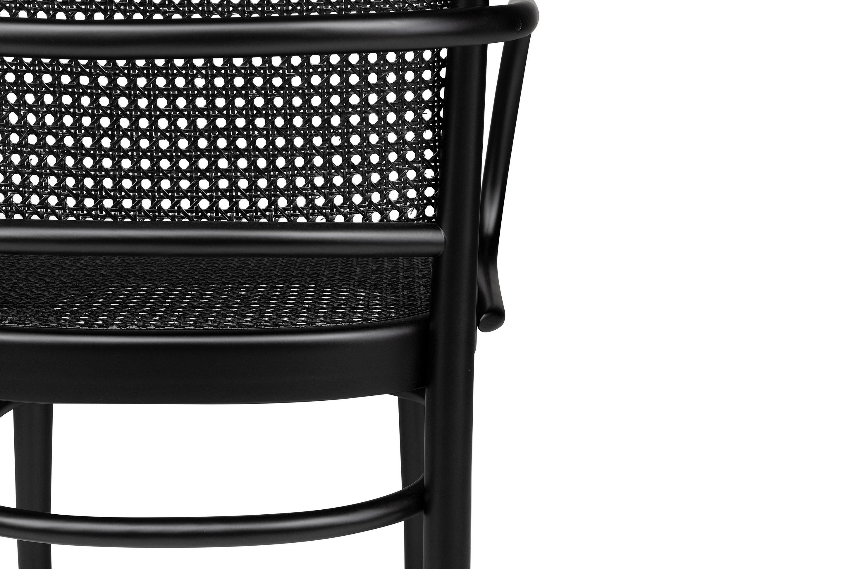 Unknown Black Lacquered Beech Wooden and Wicker Cane Armchair For Sale