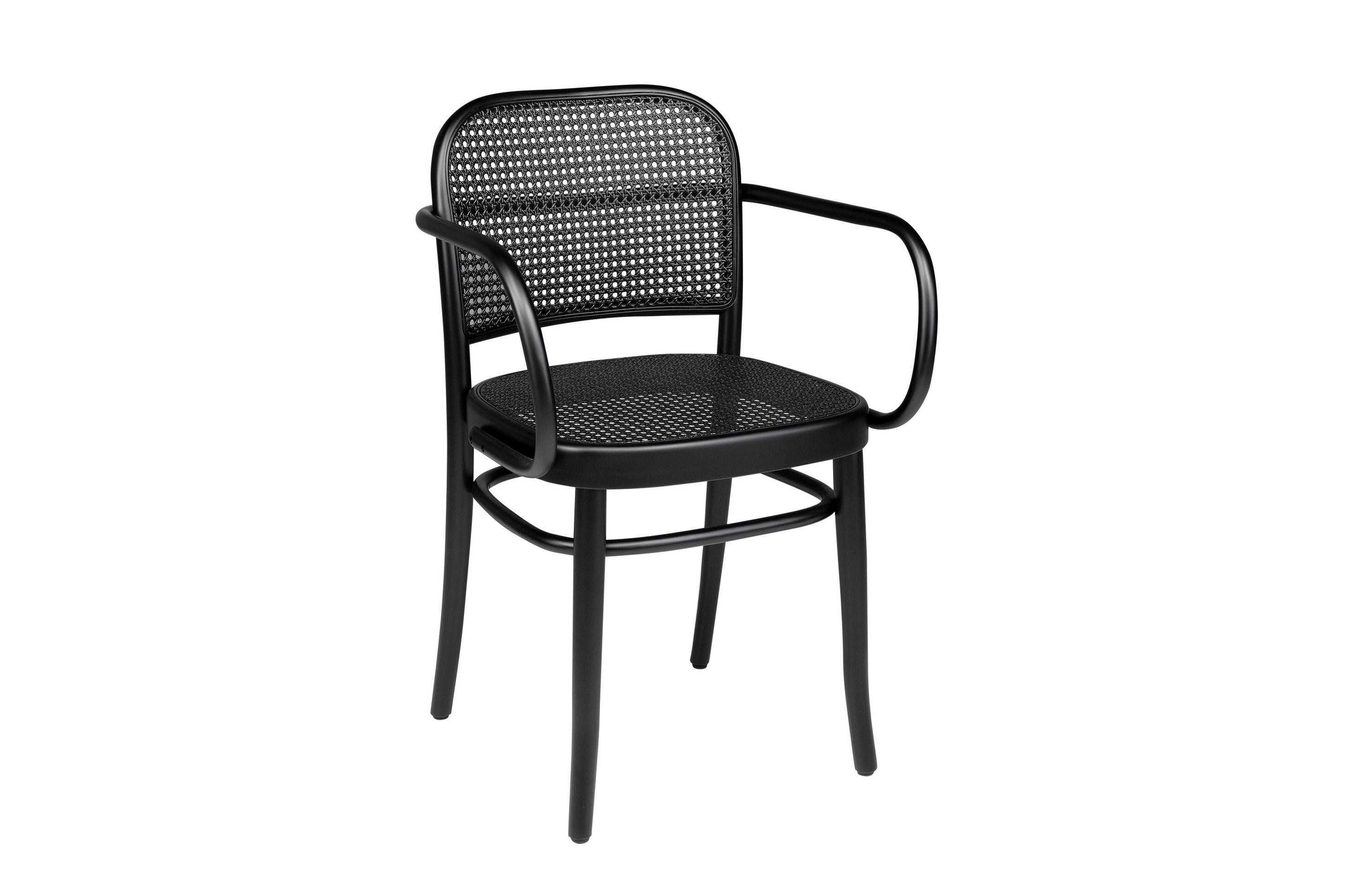 Contemporary Black Lacquered Beech Wooden and Wicker Cane Armchair For Sale