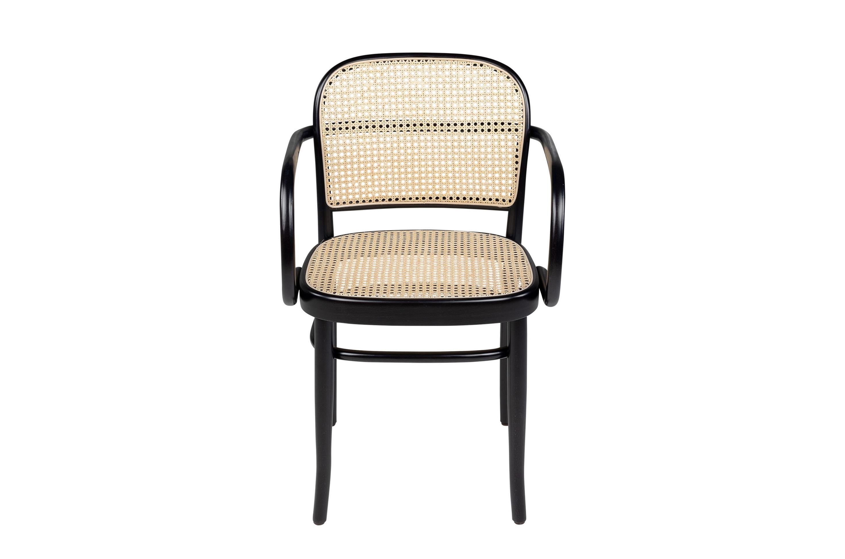 Black Lacquered Beech Wooden and Wicker Cane Armchair 1
