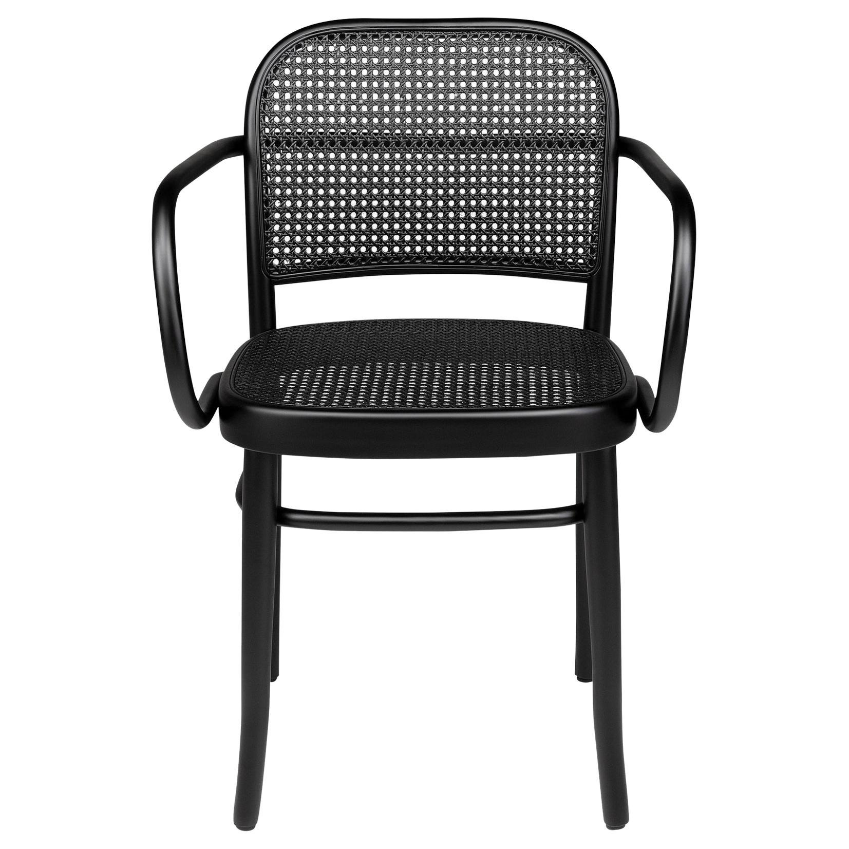 Black Lacquered Beech Wooden and Wicker Cane Armchair For Sale