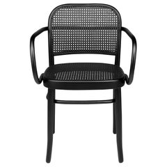 Black Lacquered Beech Wooden and Wicker Cane Armchair