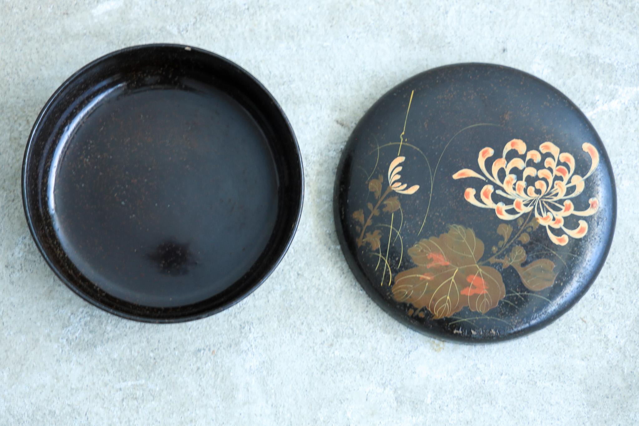 Black lacquered box with Japanese botanical design, urushi In Fair Condition For Sale In Katori-Shi, 12