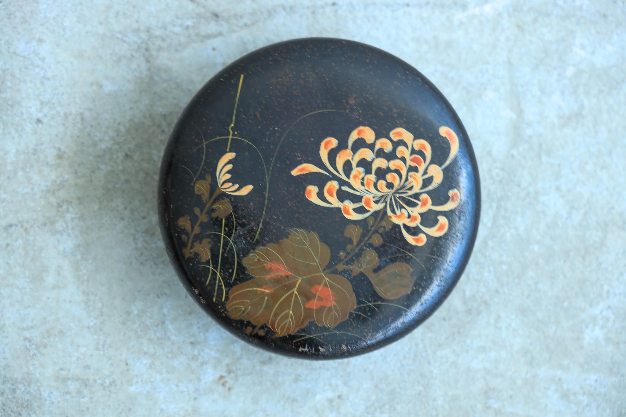 Black lacquered box with Japanese botanical design, urushi For Sale 1