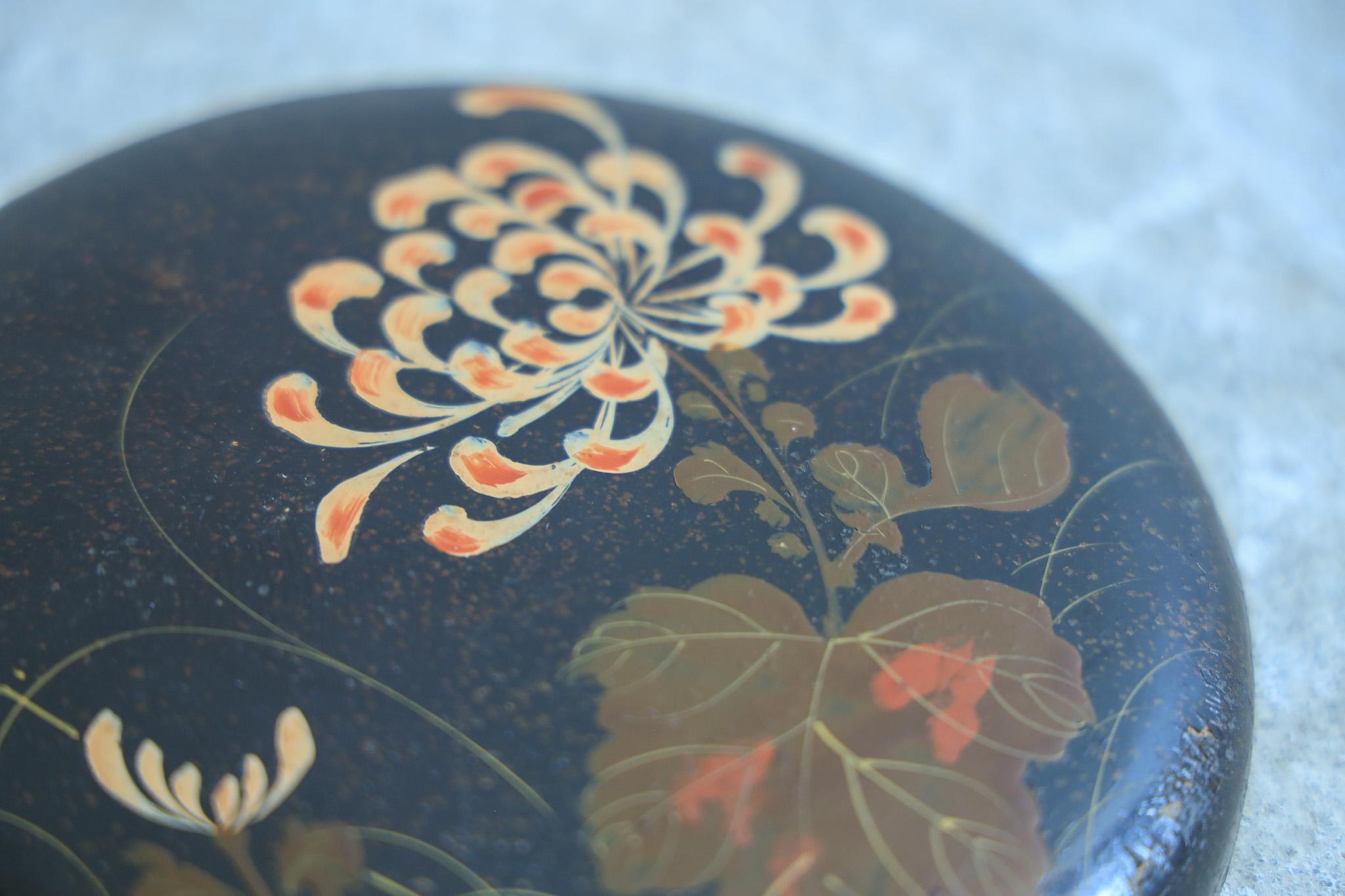 Black lacquered box with Japanese botanical design, urushi For Sale 2