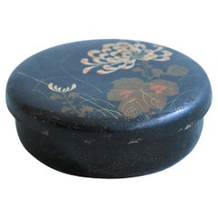 Black lacquered box with Japanese botanical design, urushi