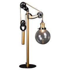 Black Lacquered Brass Metal and Glass Large Table Lamp