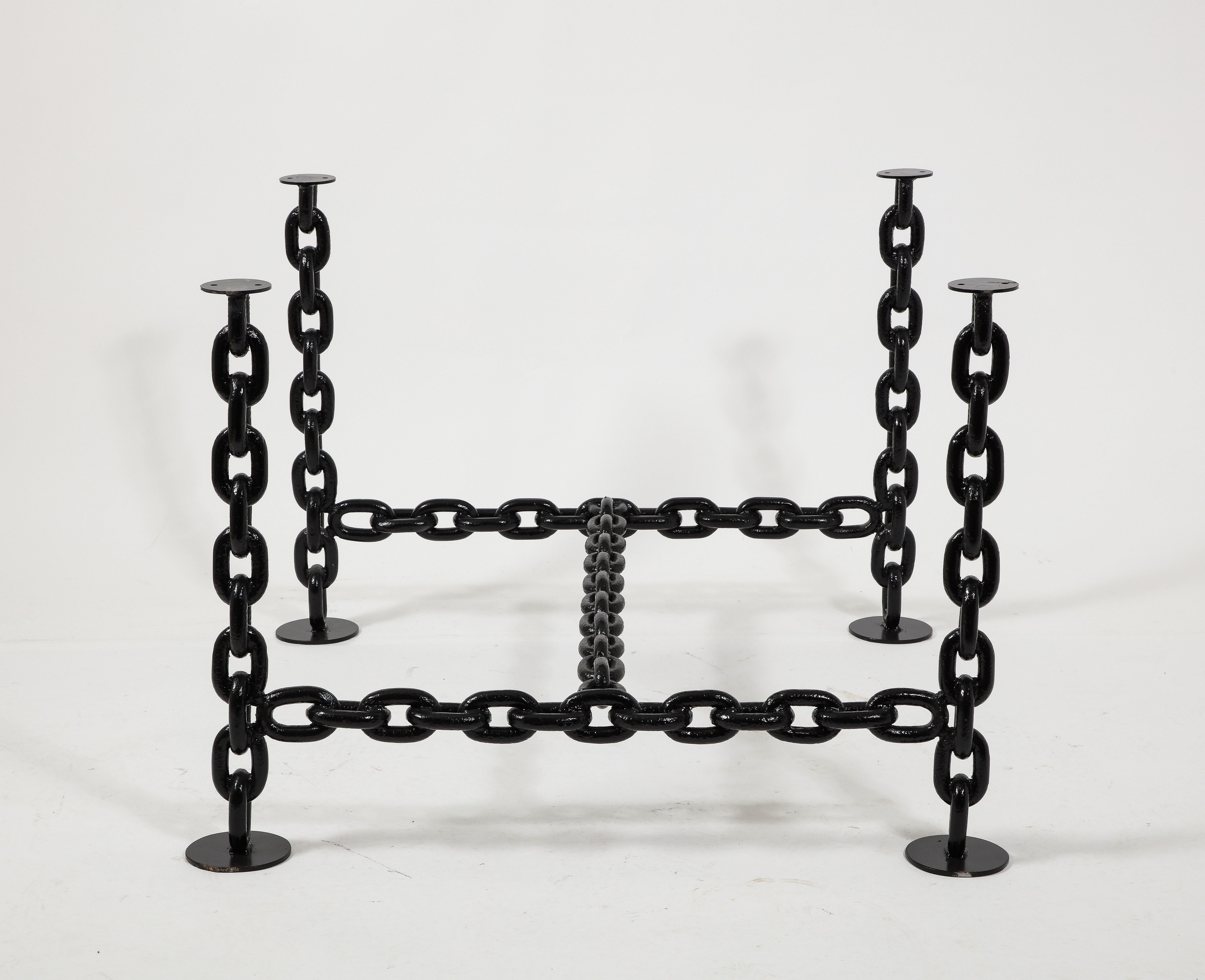 Black Lacquered Brutalist Marine Chains Dining Table Structure - France 1970s For Sale 5
