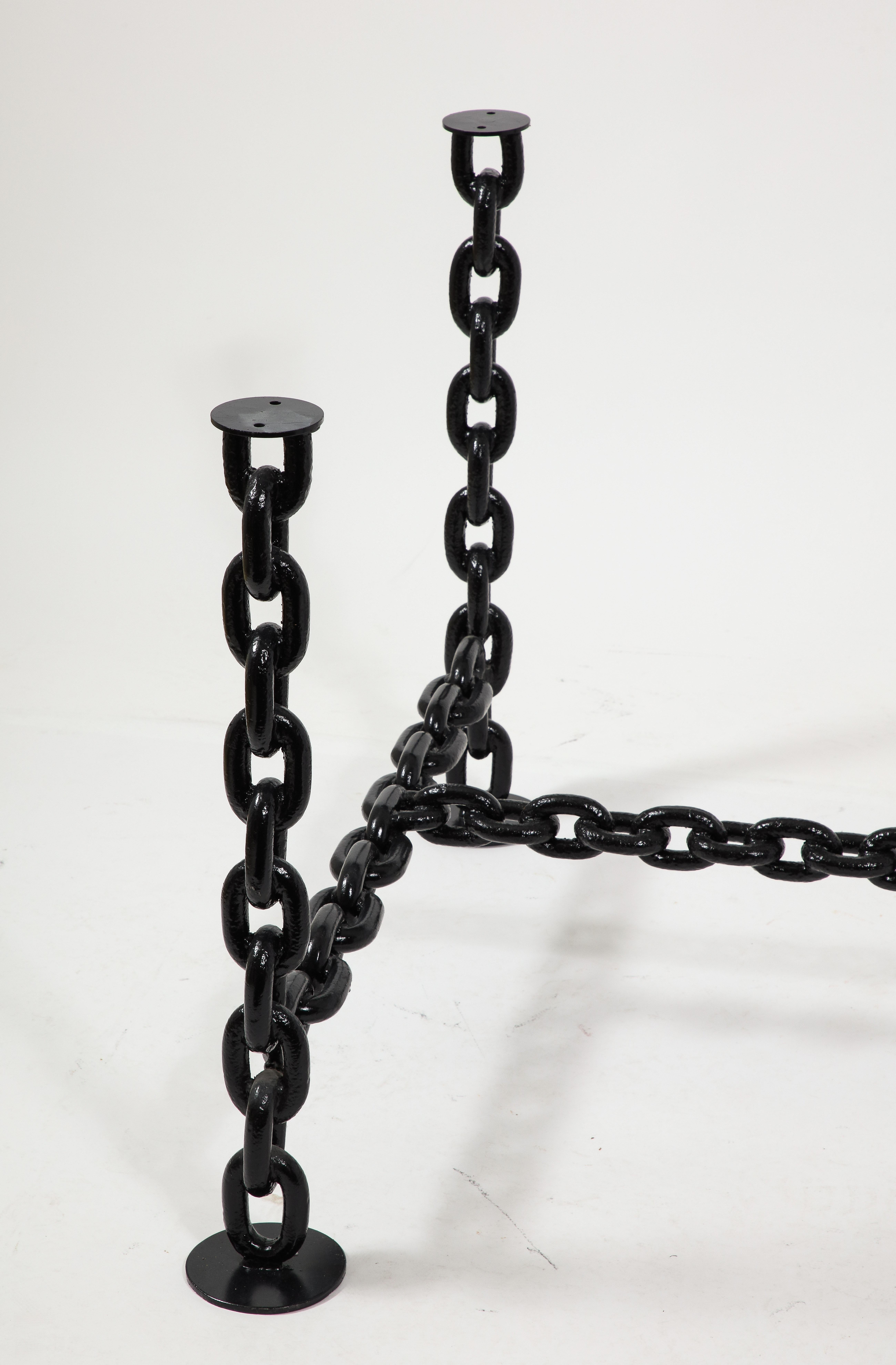 Black Lacquered Brutalist Marine Chains Dining Table Structure - France 1970s For Sale 8