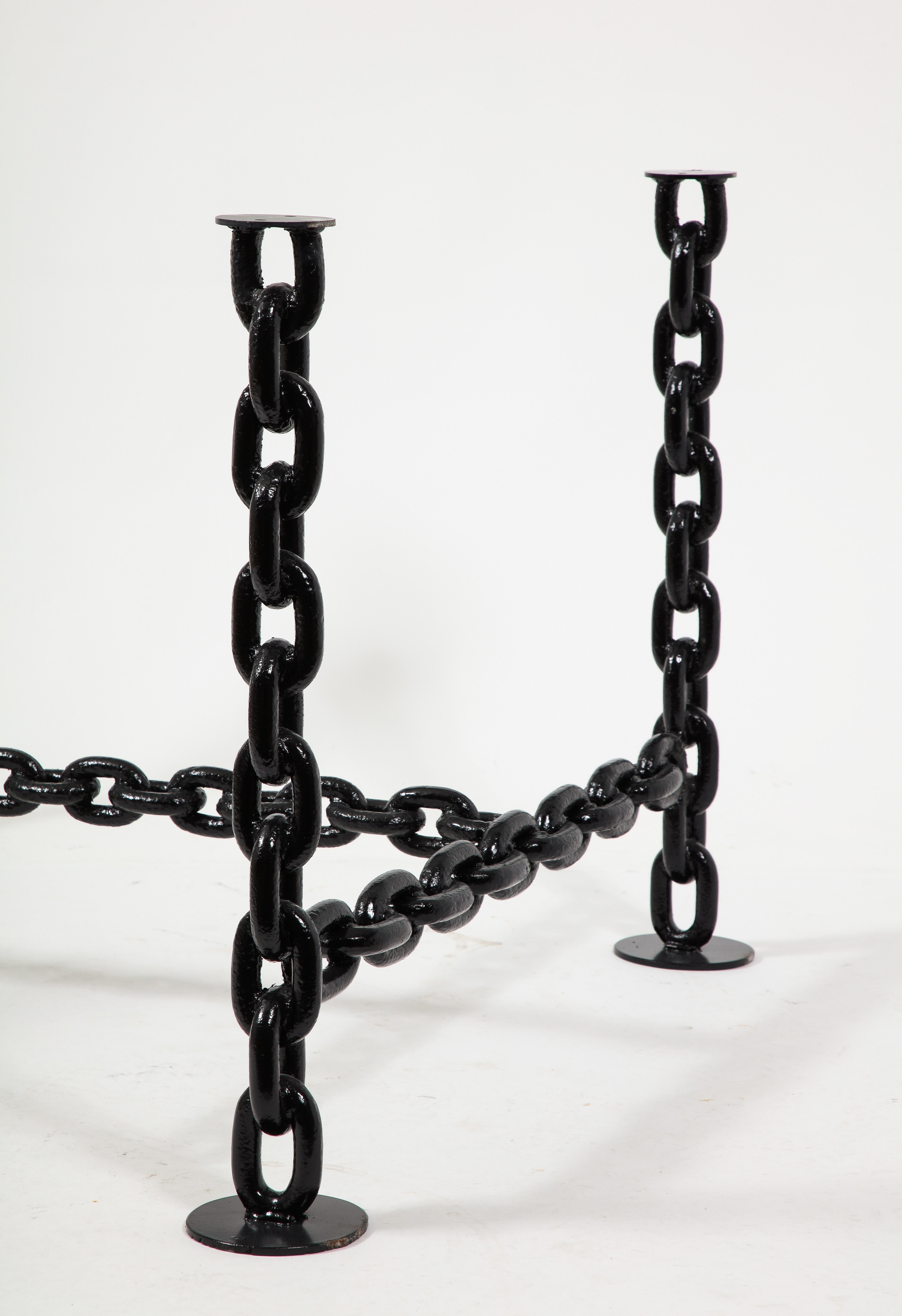 Black Lacquered Brutalist Marine Chains Dining Table Structure - France 1970s For Sale 9