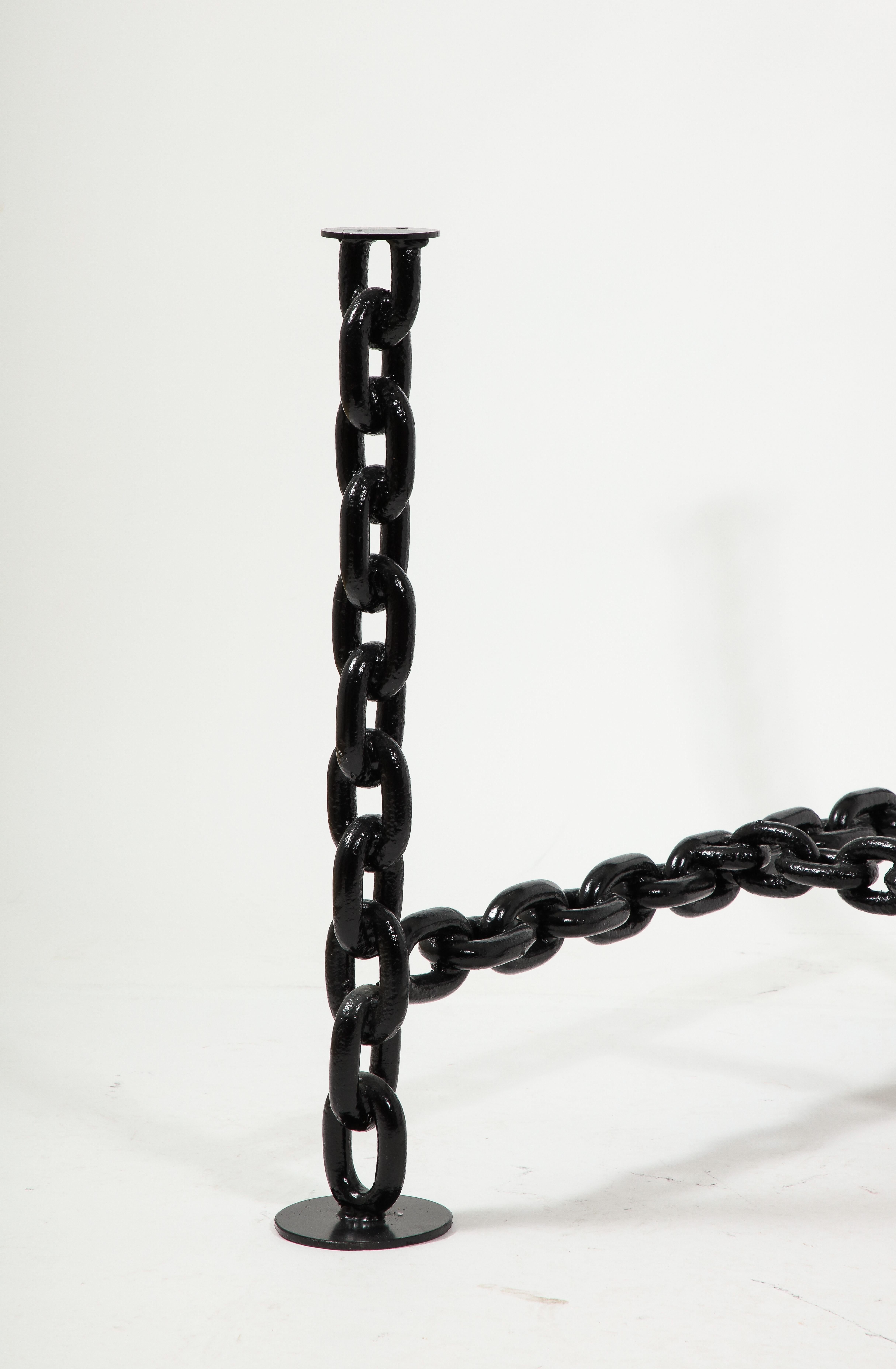 Black Lacquered Brutalist Marine Chains Dining Table Structure - France 1970s For Sale 10