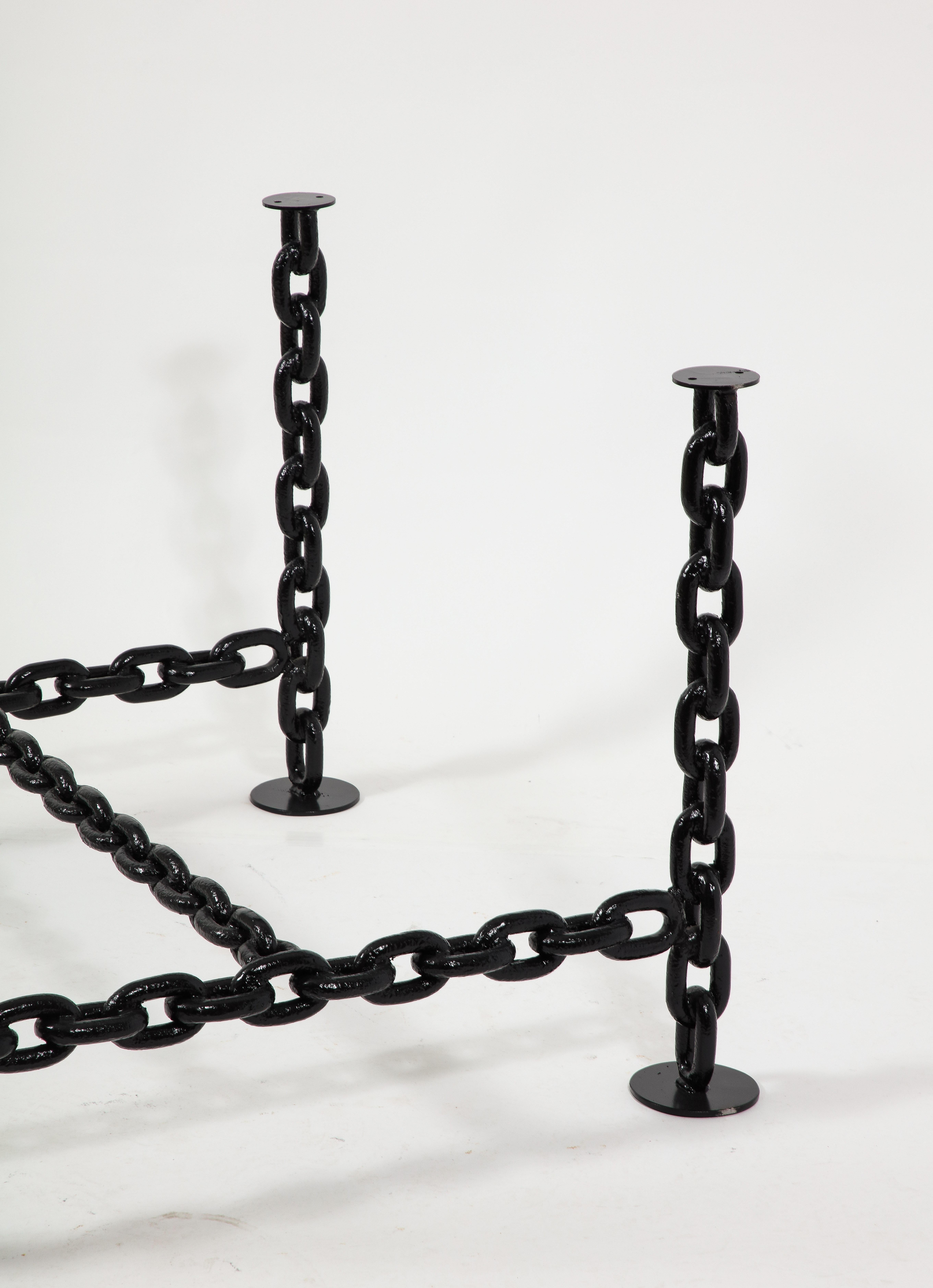 Black Lacquered Brutalist Marine Chains Dining Table Structure - France 1970s For Sale 12