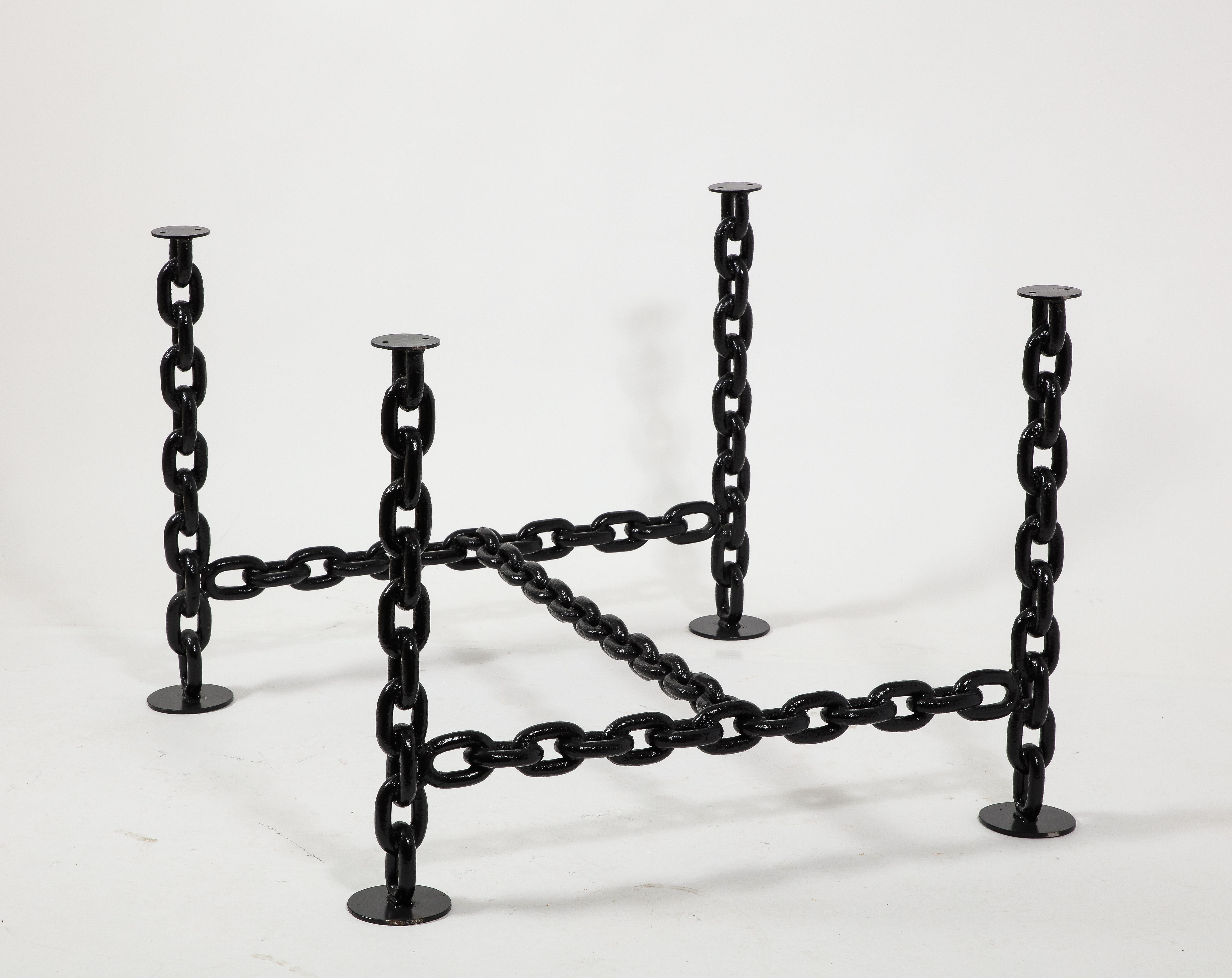 French Black Lacquered Brutalist Marine Chains Dining Table Structure - France 1970s For Sale