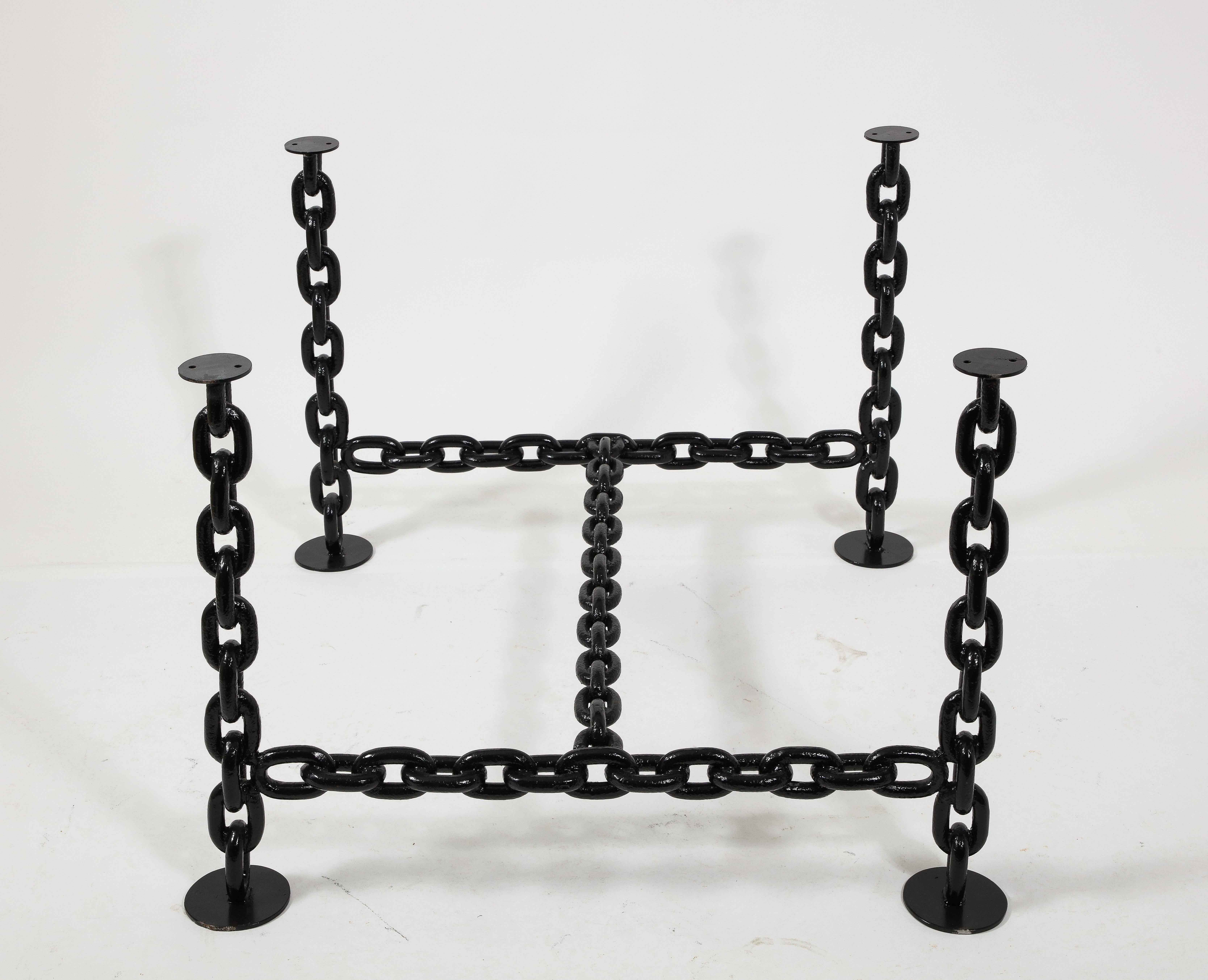 Late 20th Century Black Lacquered Brutalist Marine Chains Dining Table Structure - France 1970s For Sale