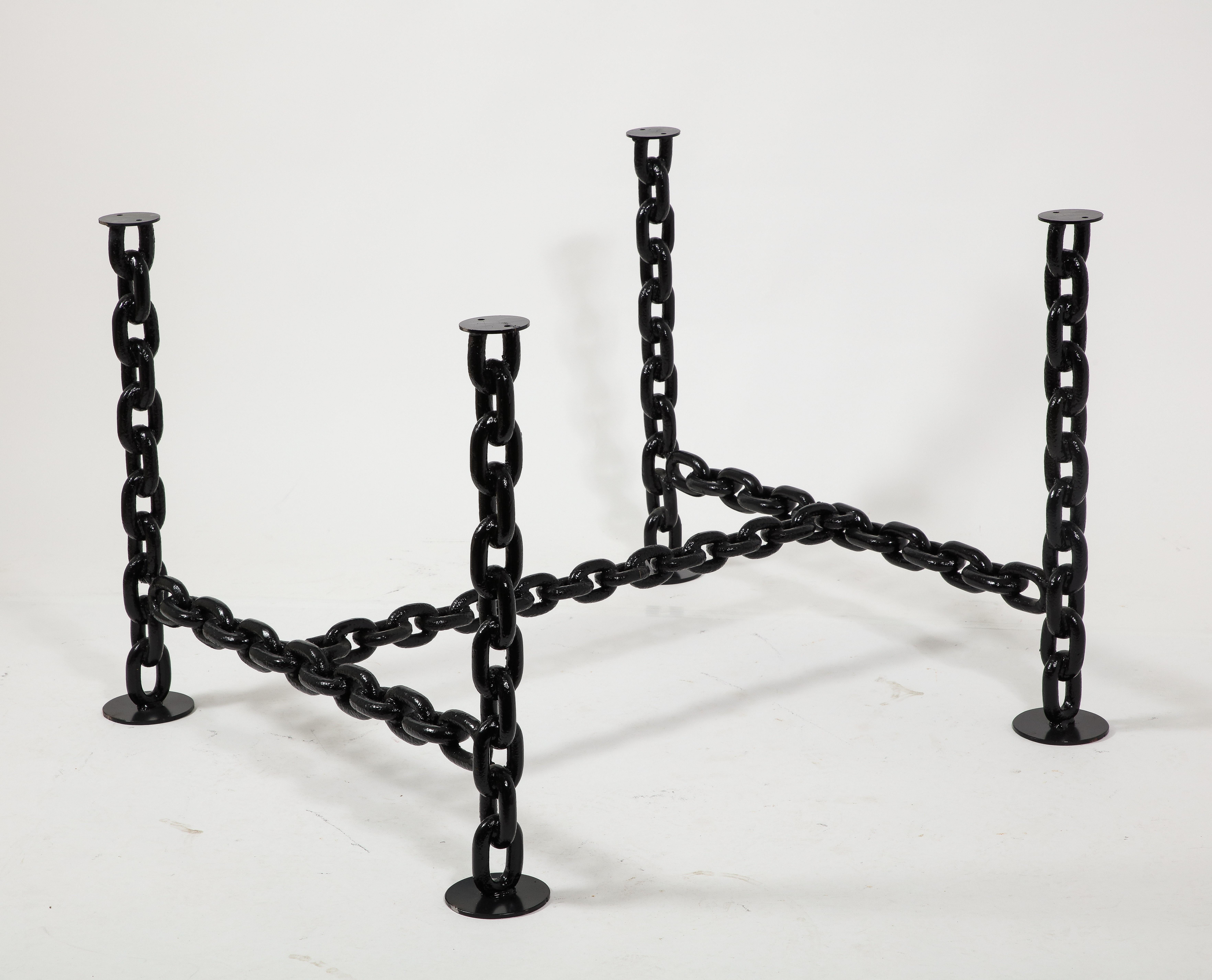 Steel Black Lacquered Brutalist Marine Chains Dining Table Structure - France 1970s For Sale