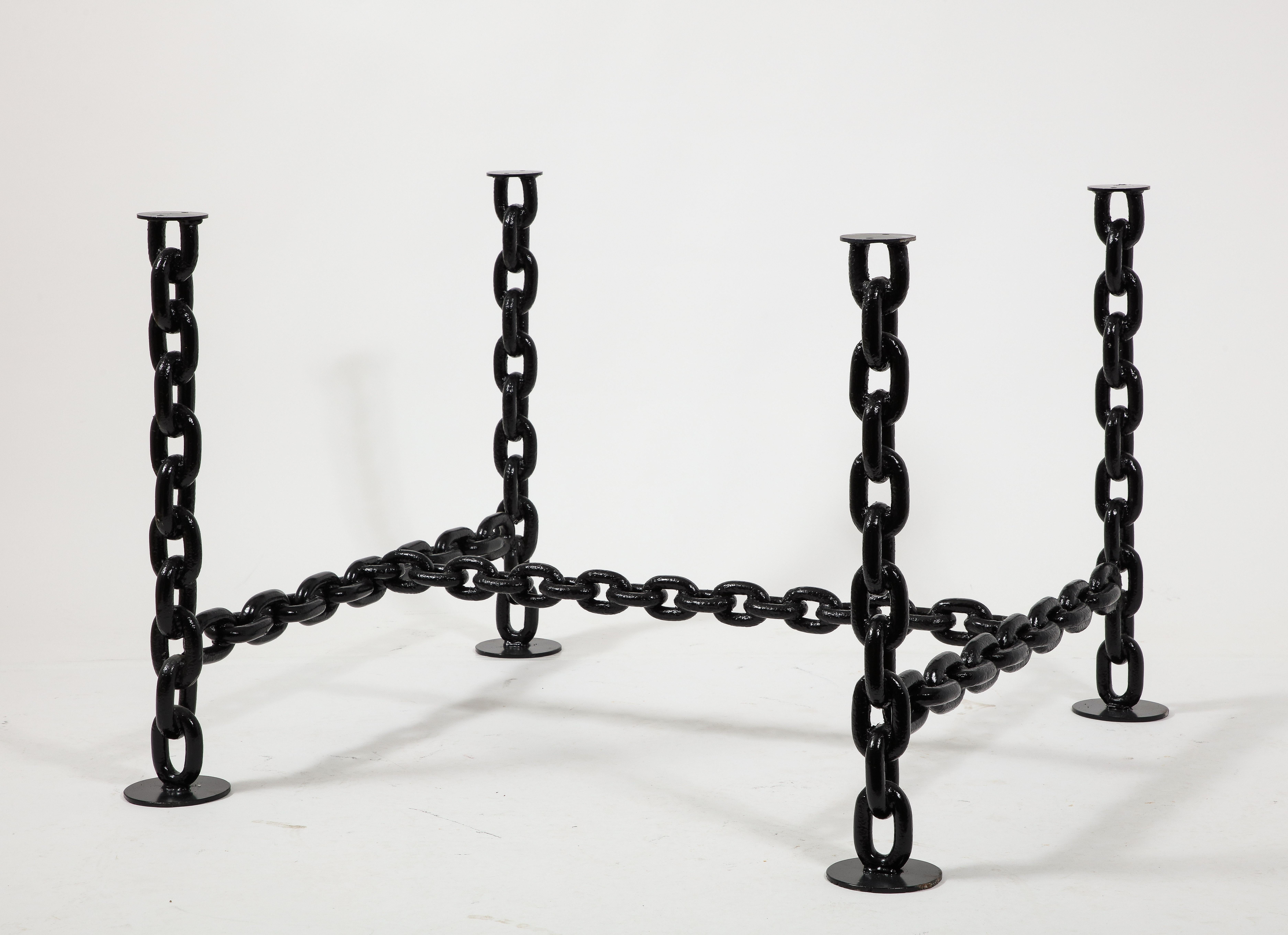 Black Lacquered Brutalist Marine Chains Dining Table Structure - France 1970s For Sale 3