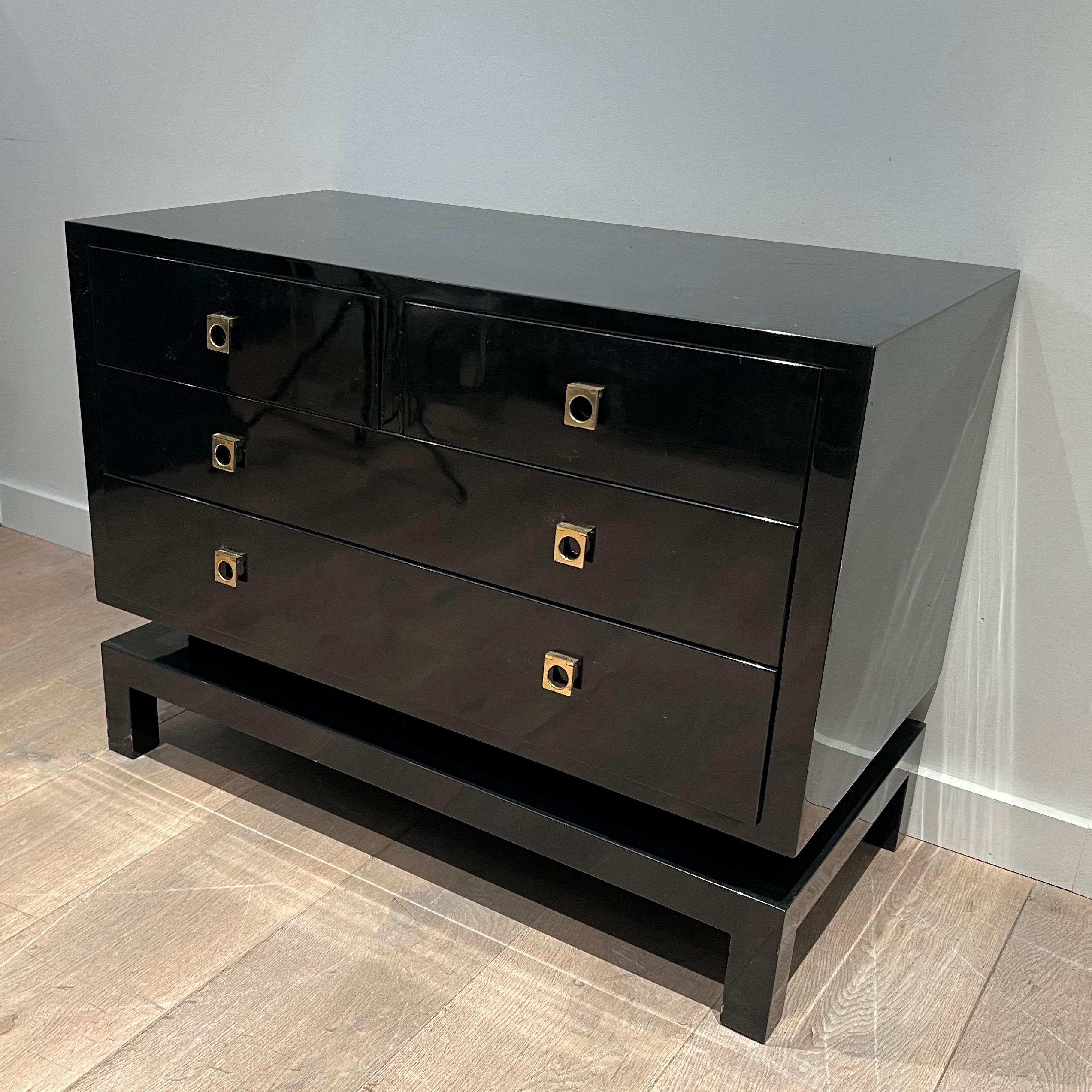 Mid-Century Modern Black Lacquered Chest of Drawers by Guy Lefèvre for Maison Jansen For Sale