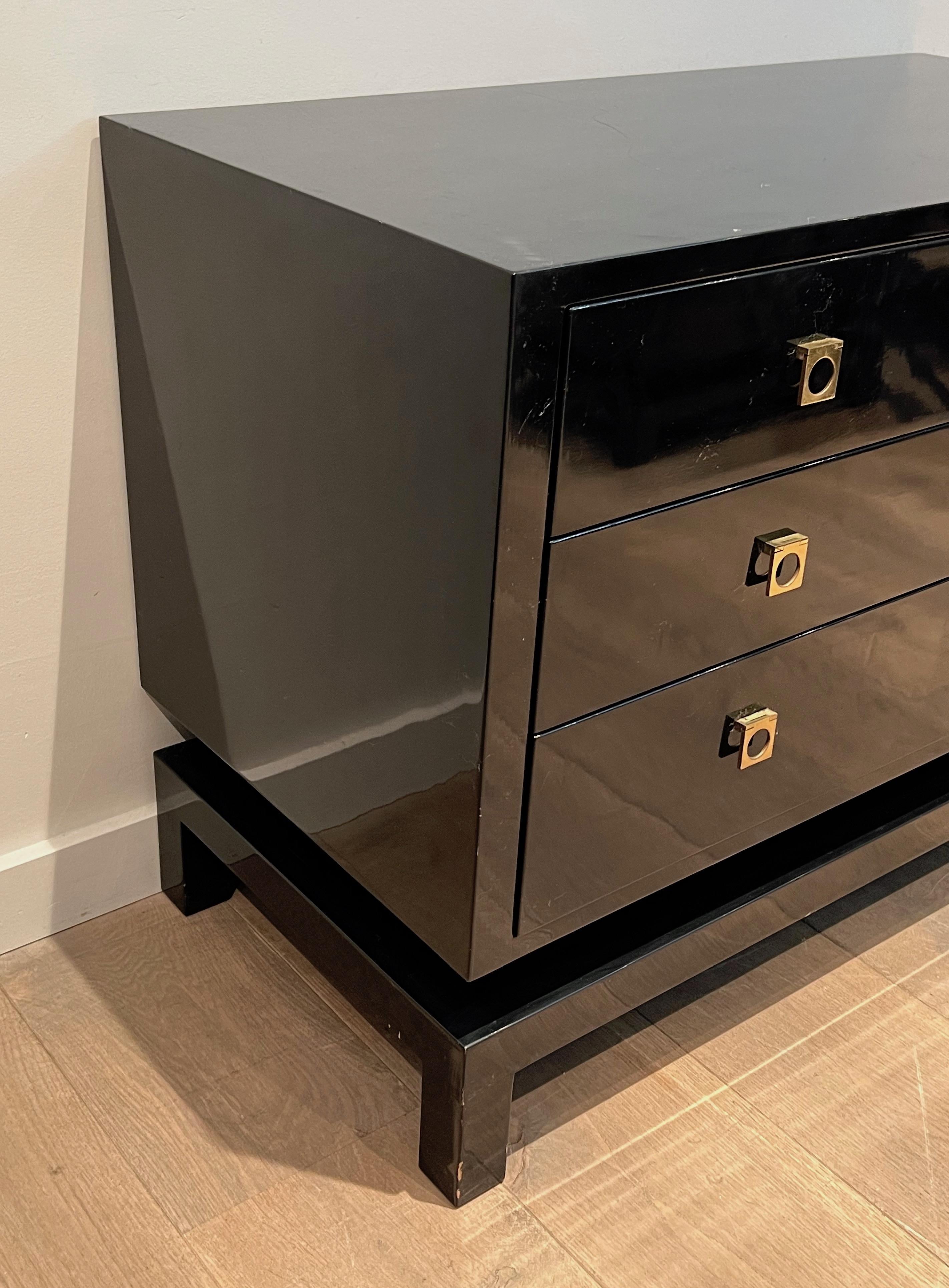 French Black Lacquered Chest of Drawers by Guy Lefèvre for Maison Jansen For Sale
