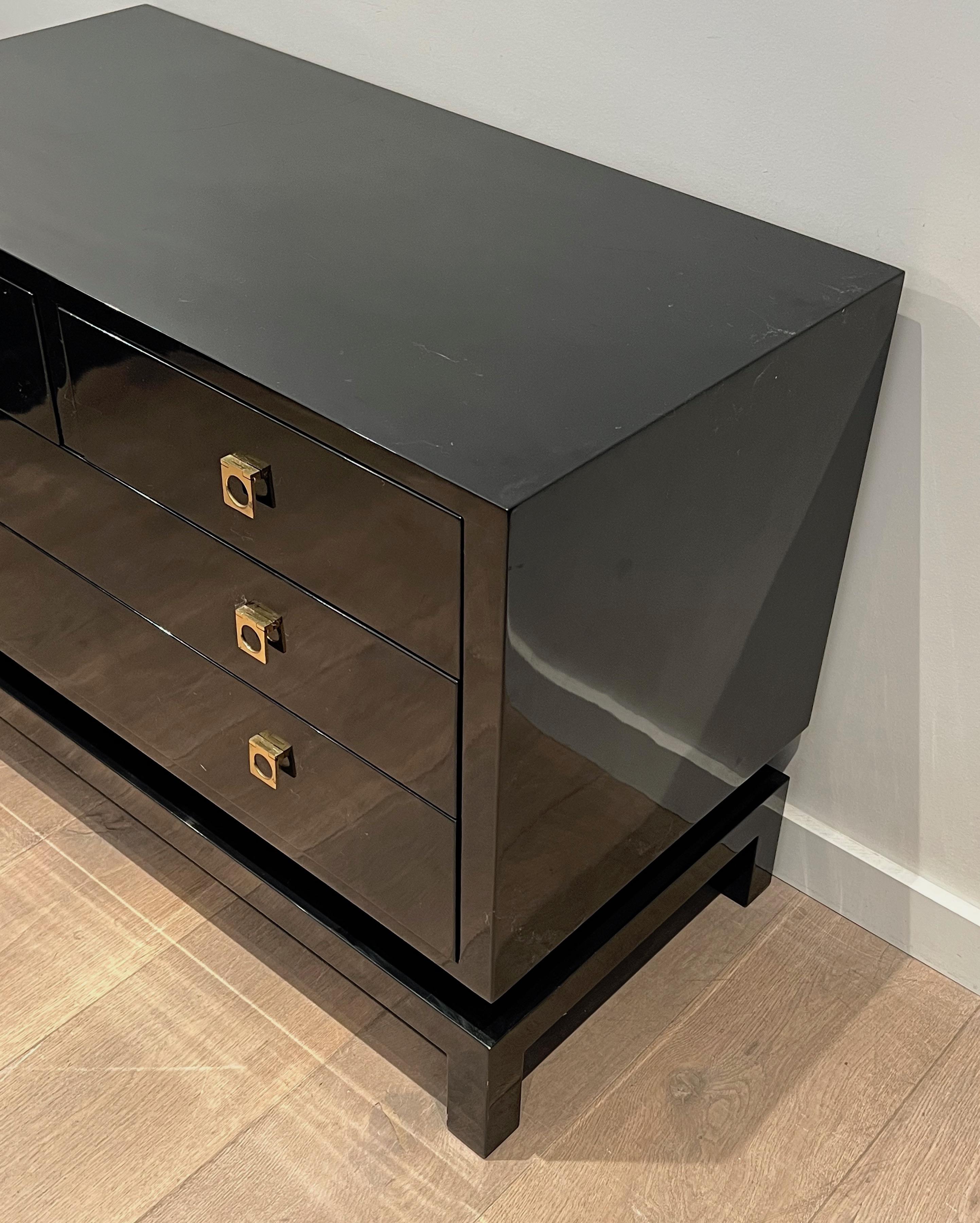 Late 20th Century Black Lacquered Chest of Drawers by Guy Lefèvre for Maison Jansen For Sale