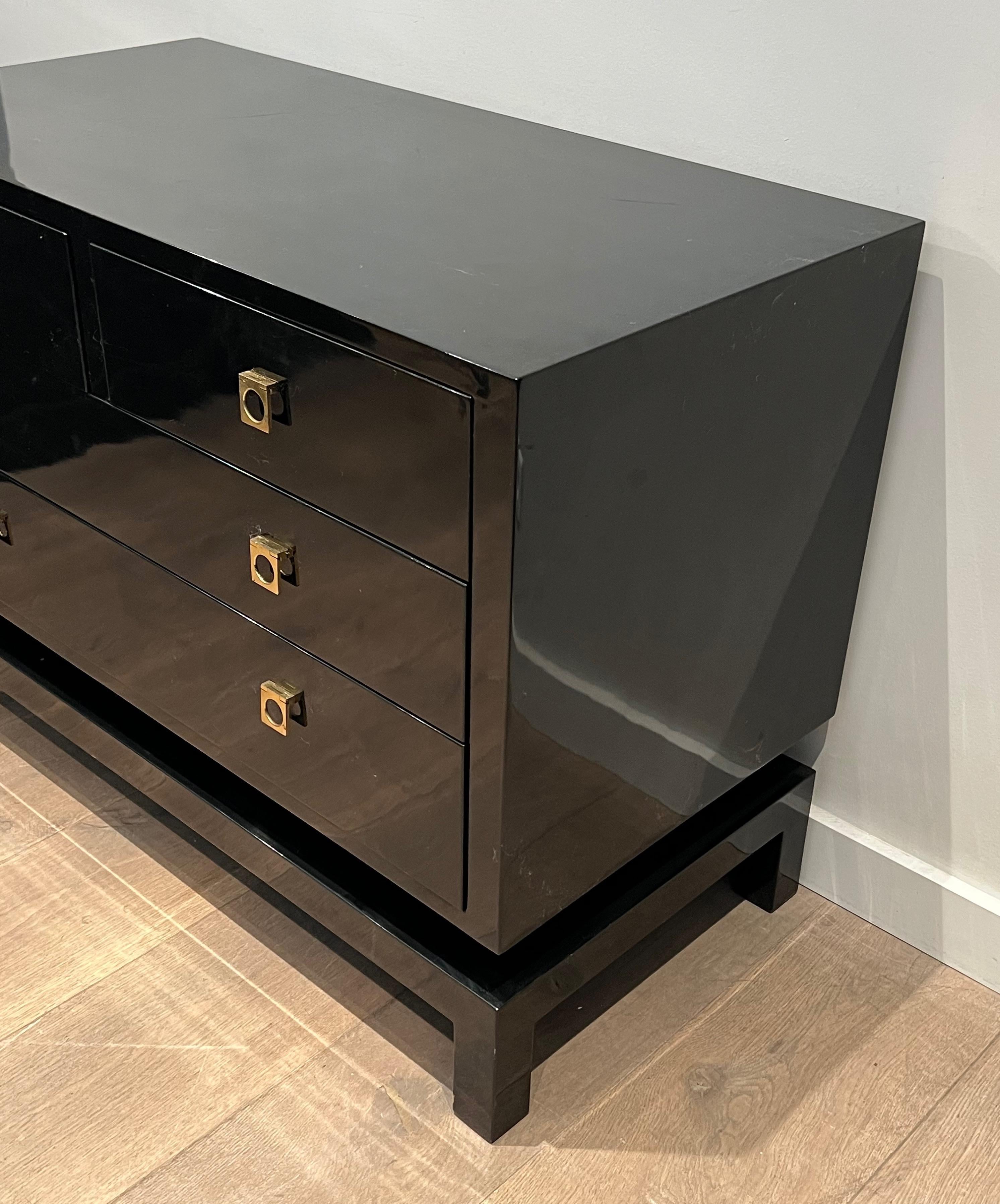 Bronze Black Lacquered Chest of Drawers by Guy Lefèvre for Maison Jansen For Sale